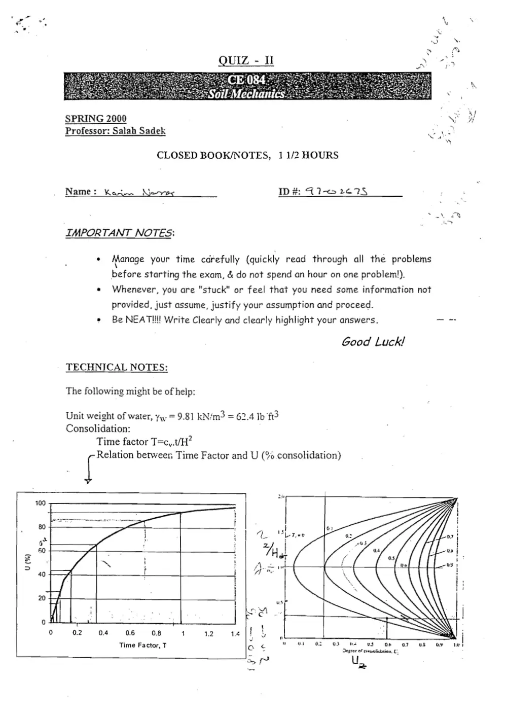 CIVE 431 Exam 2 Solution, Spring 2001, page 9