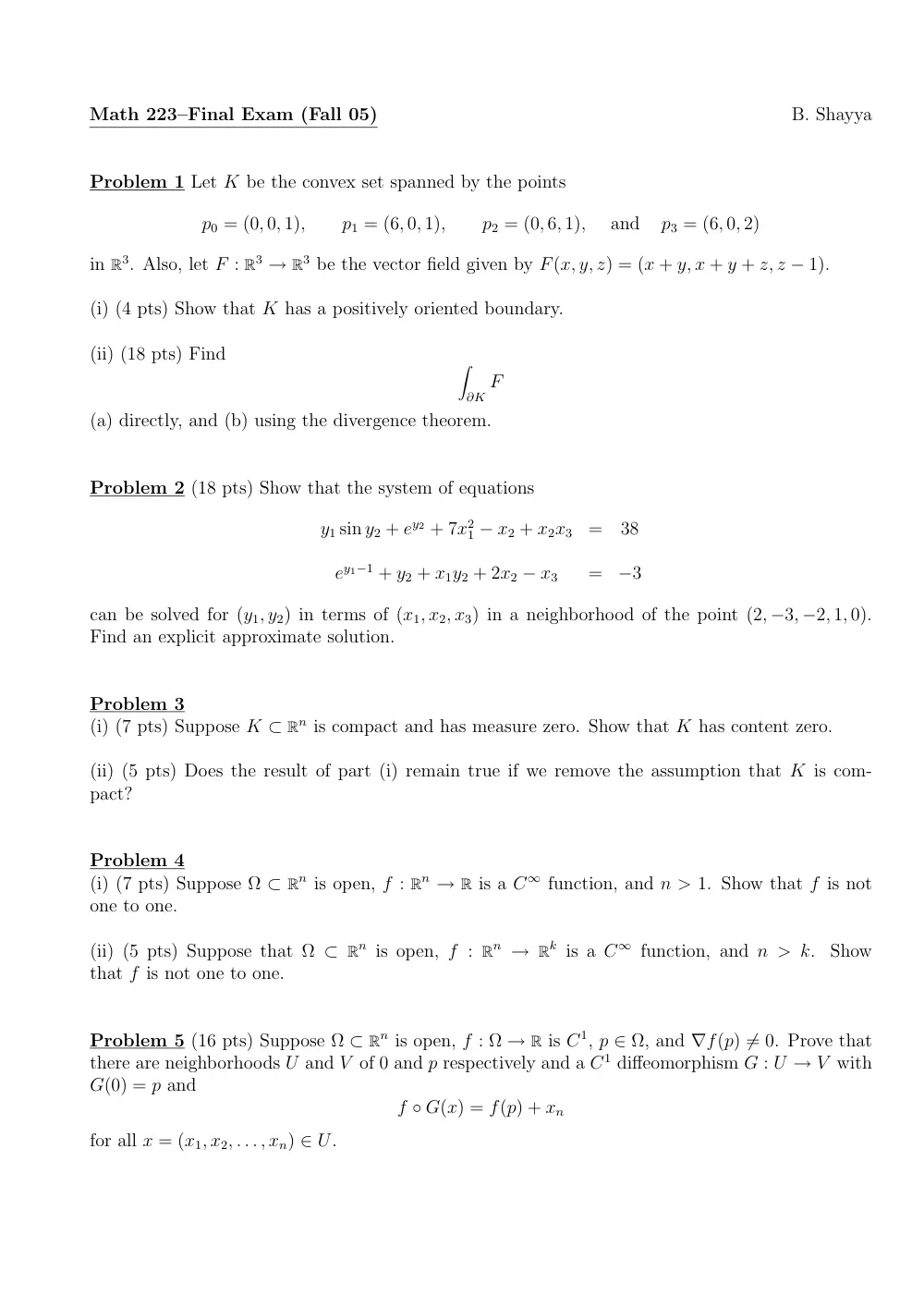 MATH 223 Final, Fall 2005, page 1