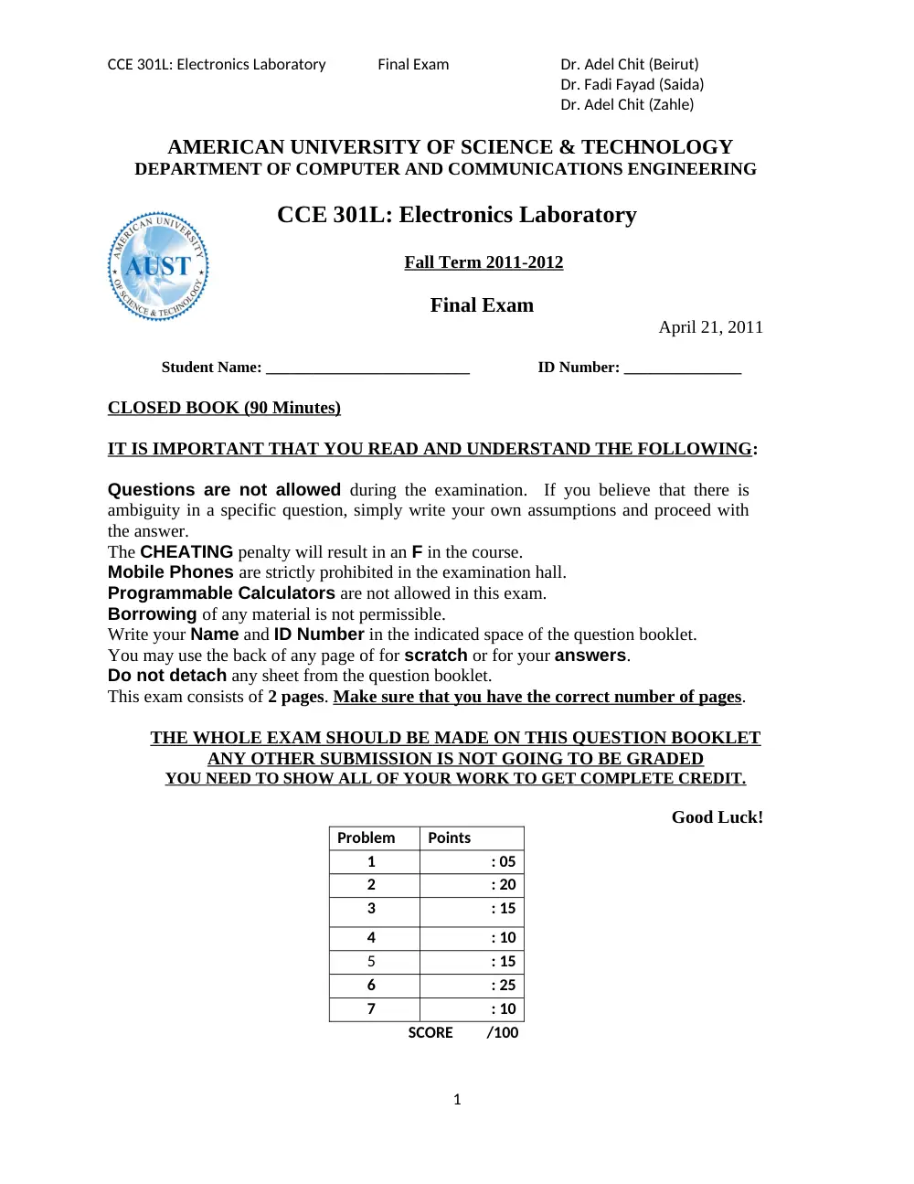 CCE 301L Final, Spring 2012, page 1