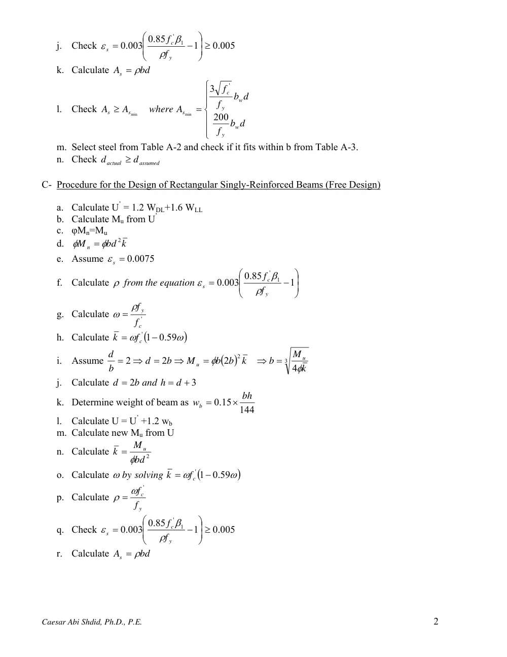 CIE 306 Notes Rectangular Beams, Fall 2012, page 2