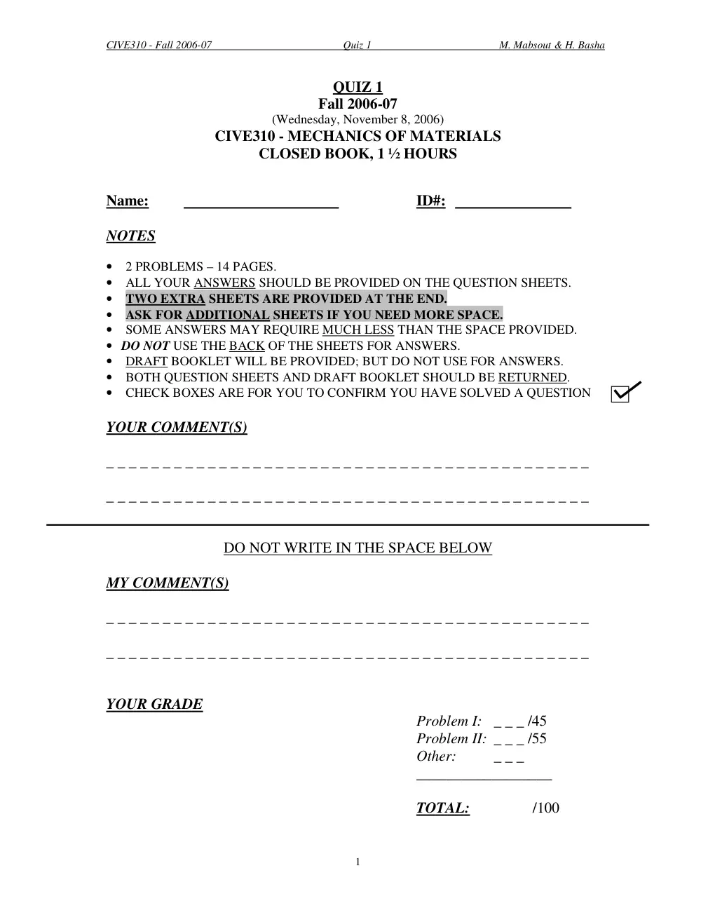 CIVE 310 Exam 1, Fall 2006, page 1