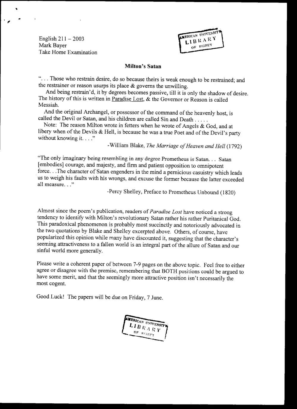 ENG 211 Final, Spring 2003, page 1