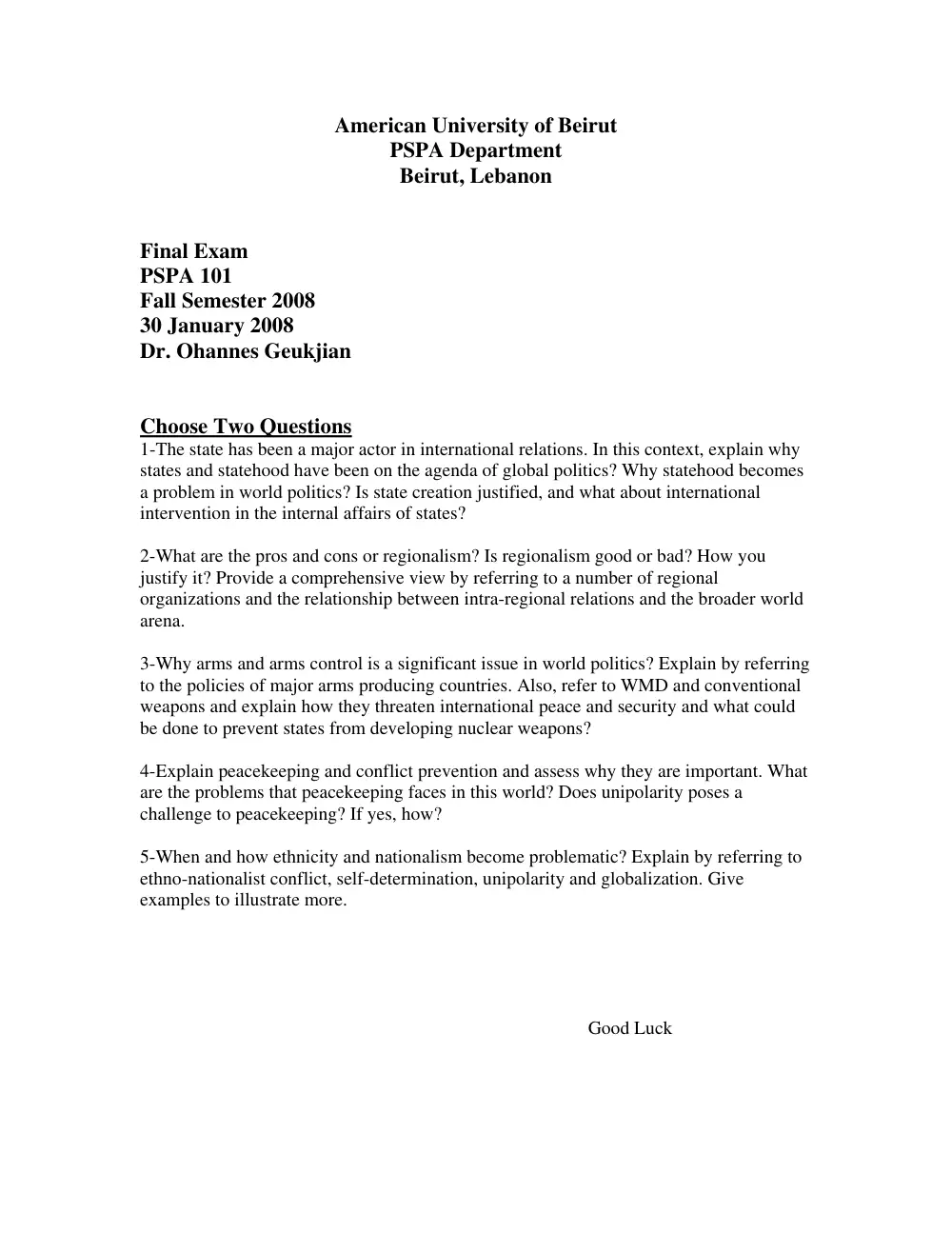 PSPA 101 Final, Fall 2007, page 1