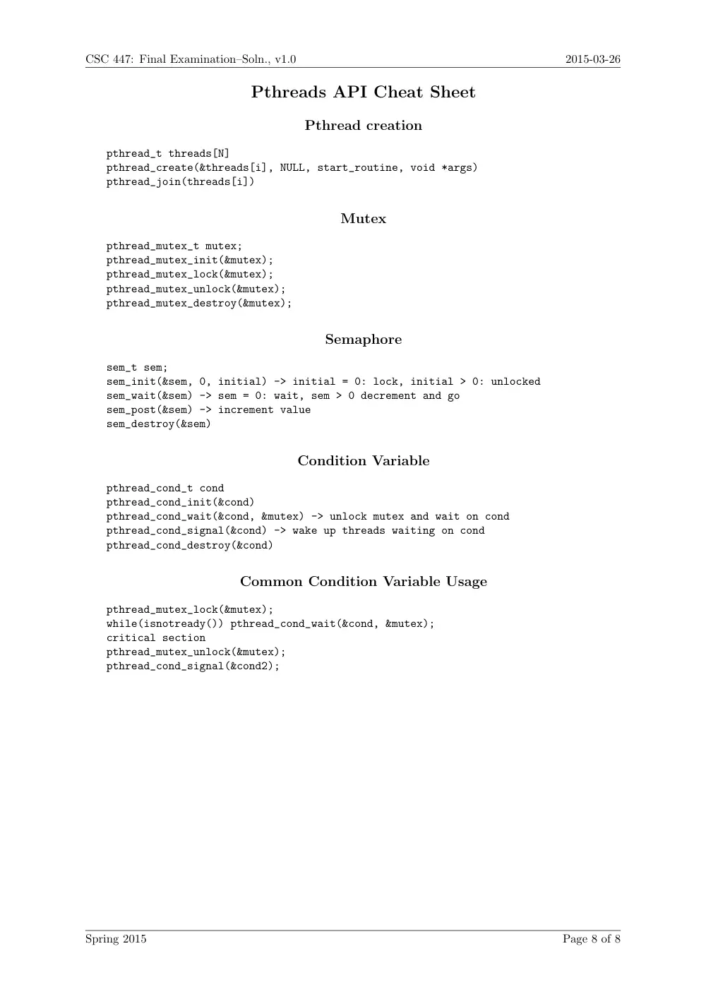 CSC 447 Midterm, Spring 2015, page 8