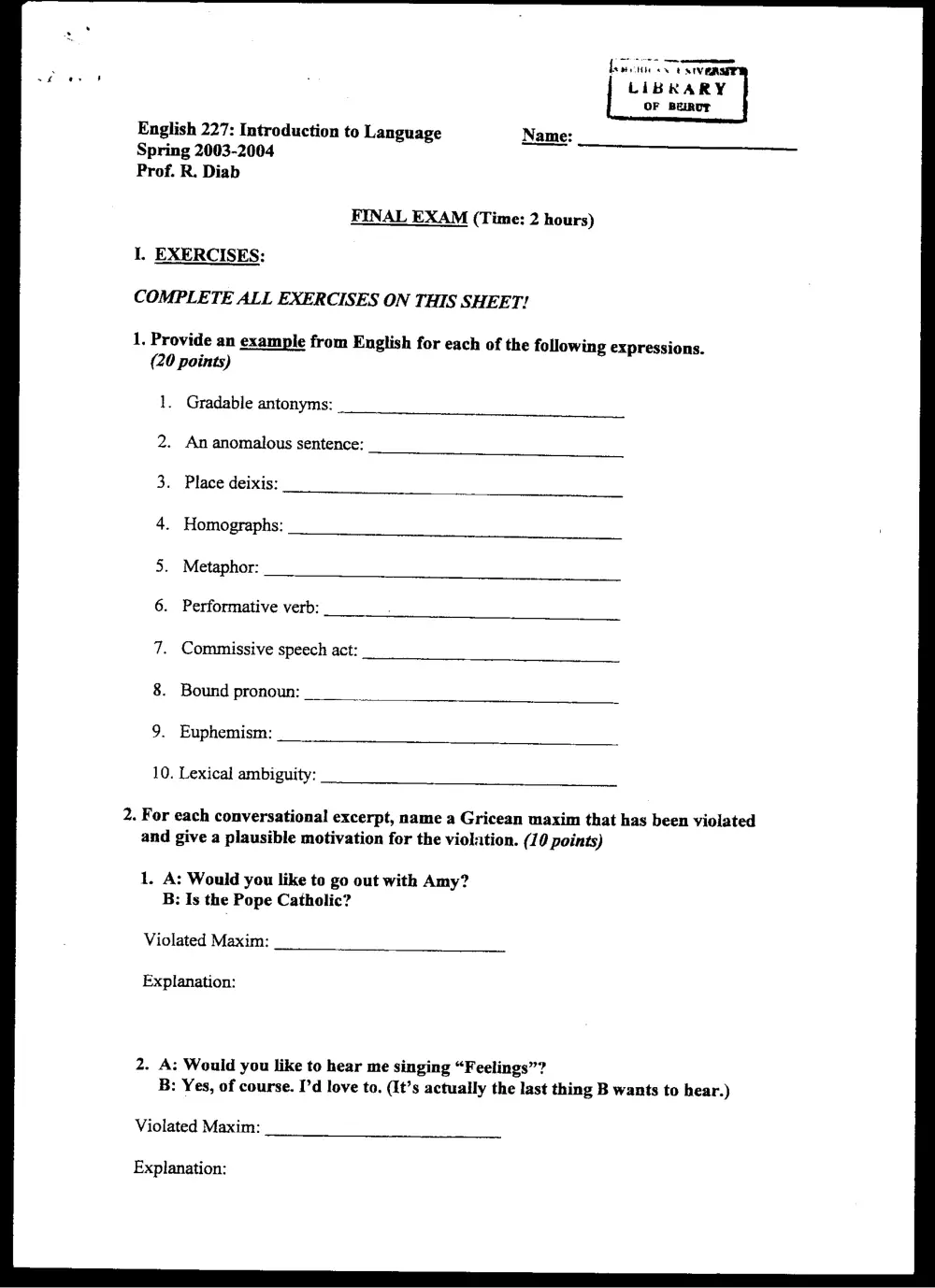 ENG 227 Final, Spring 2004, page 1