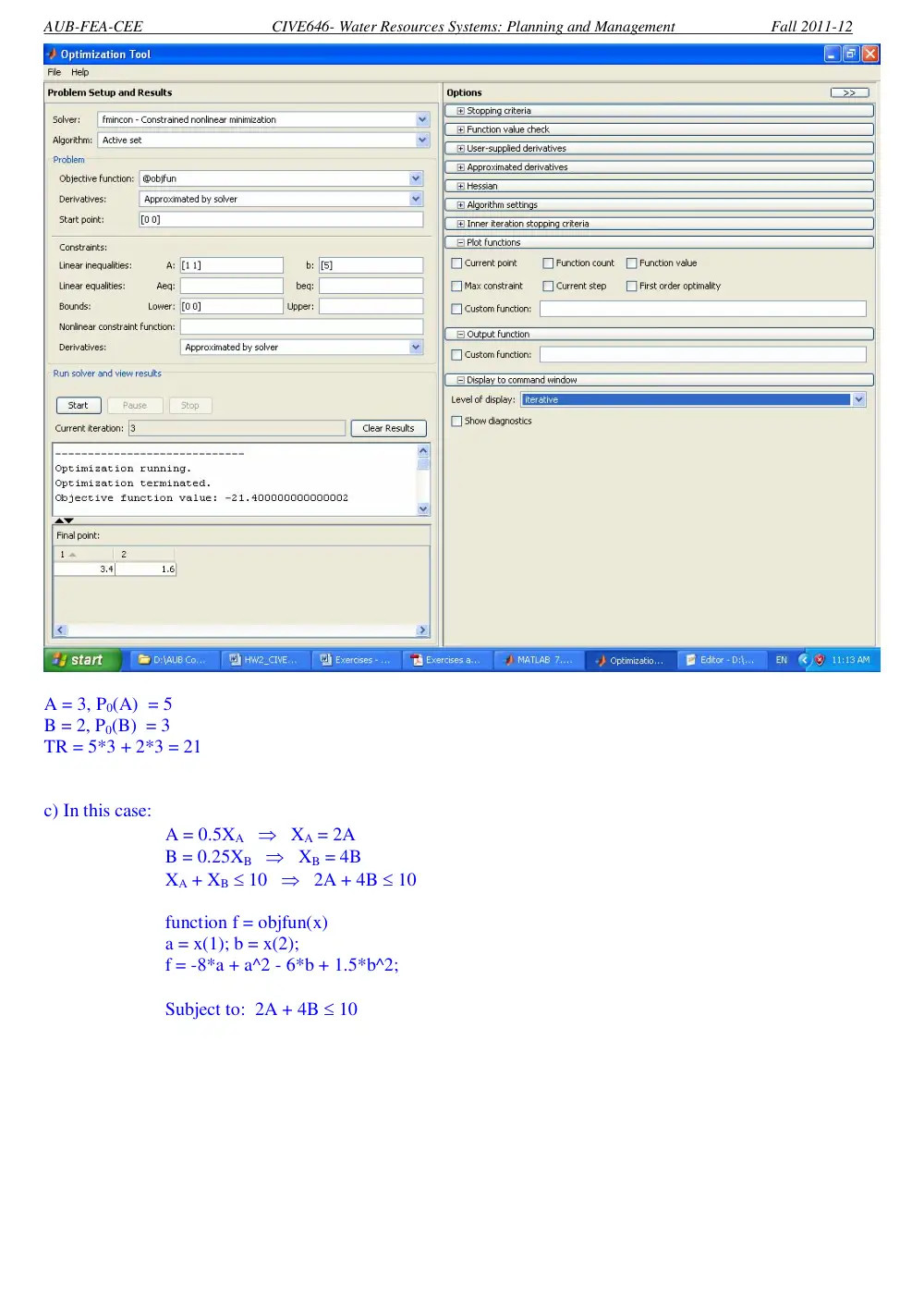 CIVE 646 Homework 2 Optimization, Fall 2011, page 3