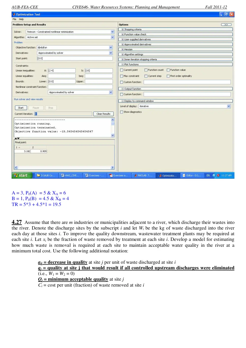 CIVE 646 Homework 2 Optimization, Fall 2011, page 4
