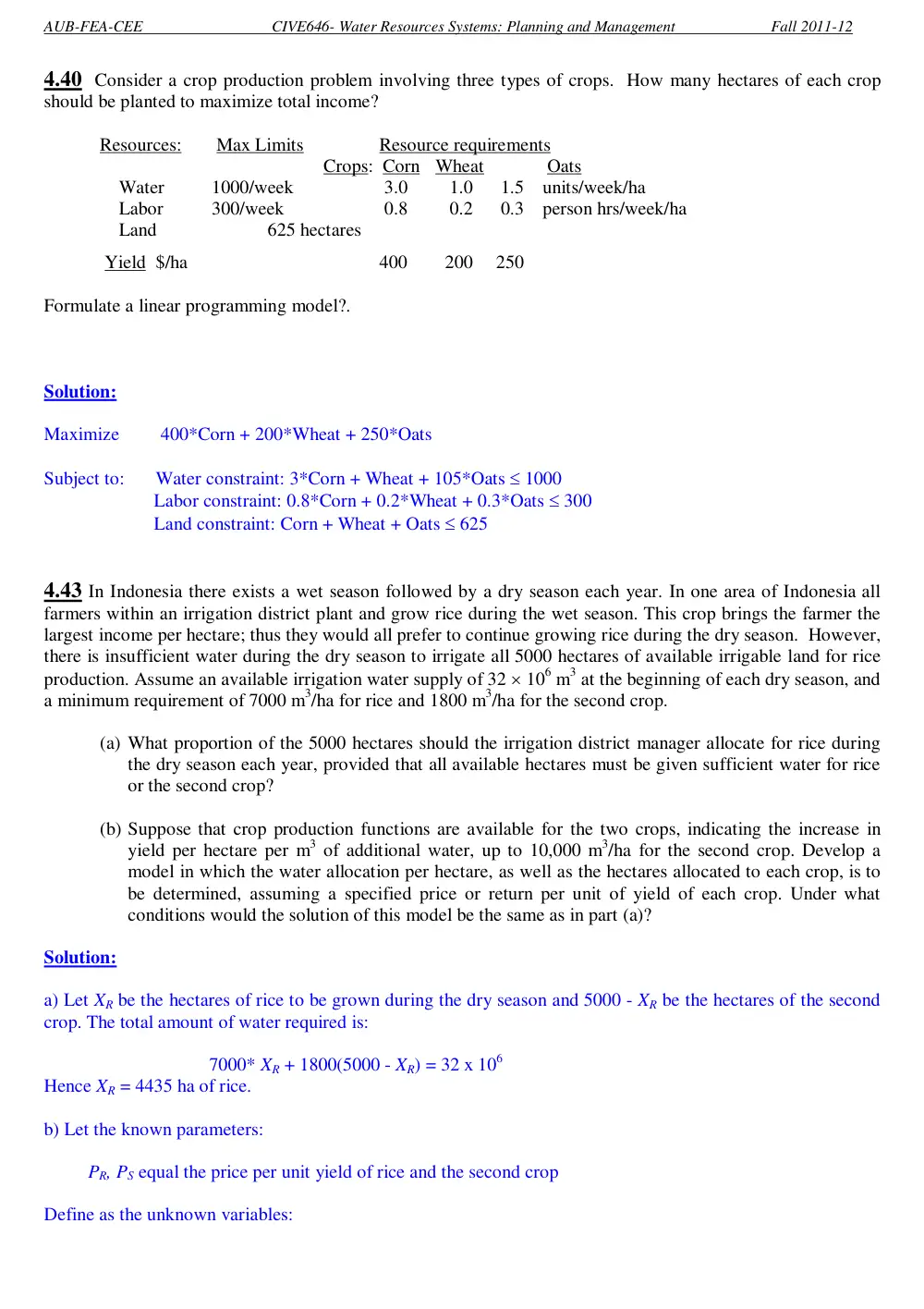 CIVE 646 Homework 2 Optimization, Fall 2011, page 7