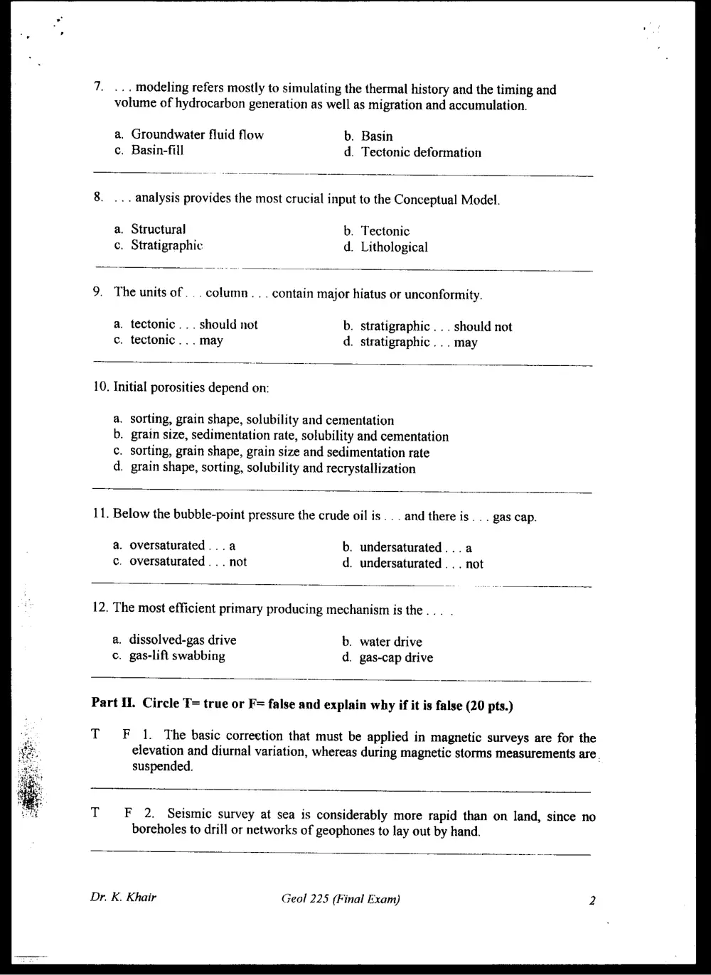 GEOL 225 Final, Spring 2000, page 2