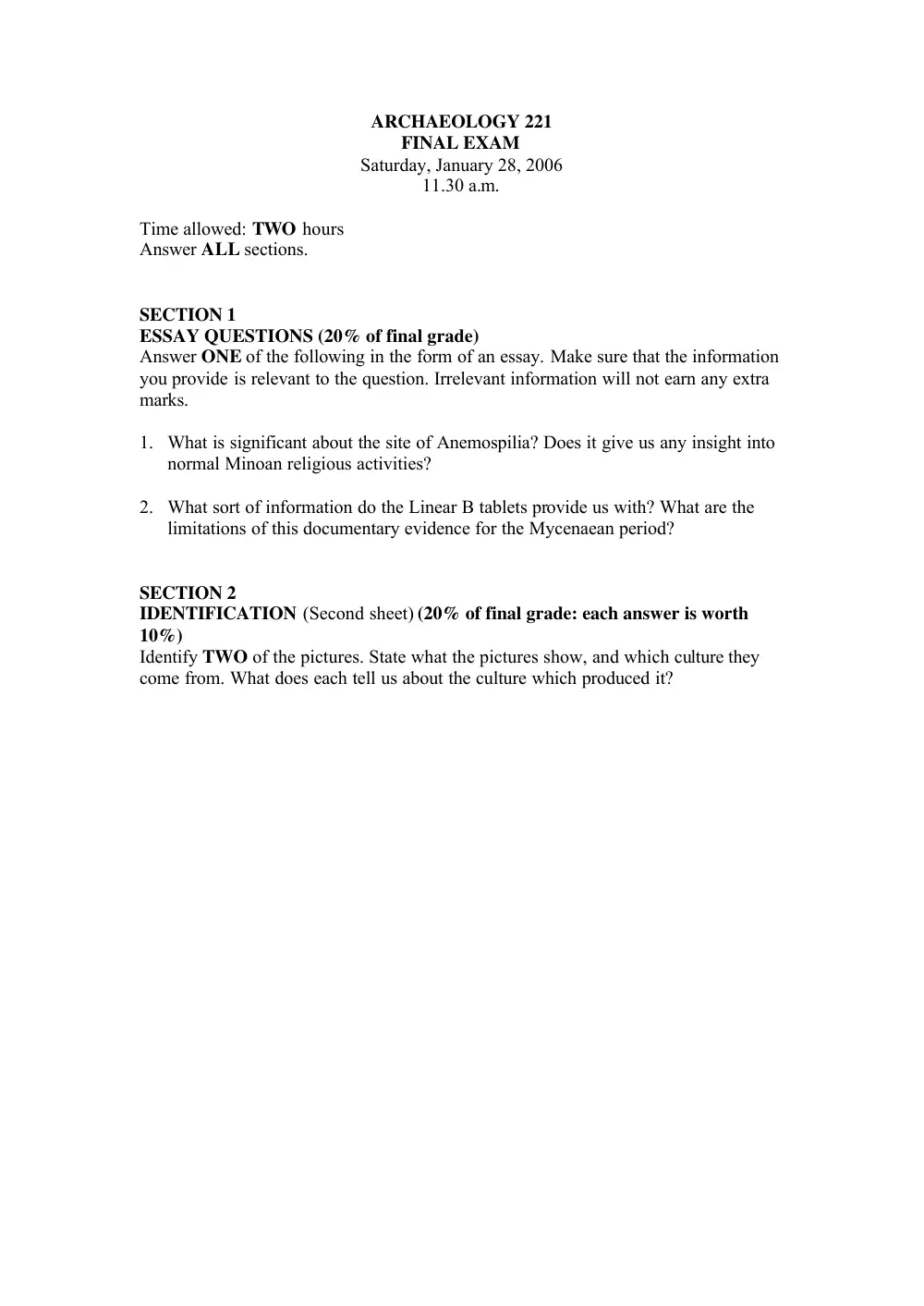 AROL 221 Final, Fall 2005, page 1