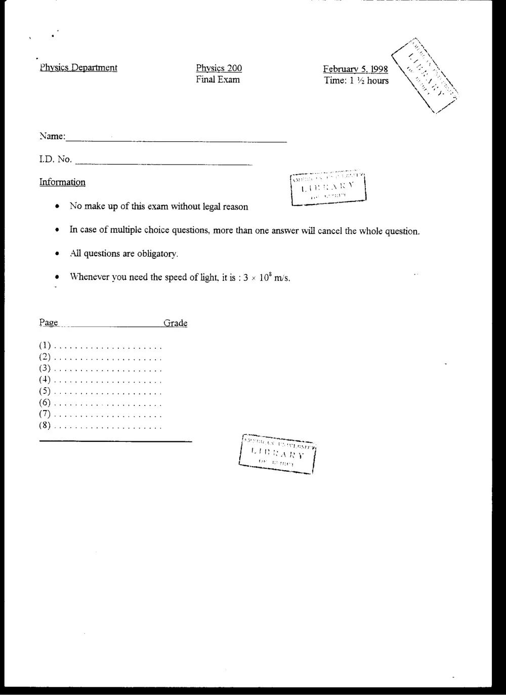 PHYS 200 Final, Fall 1997, page 1