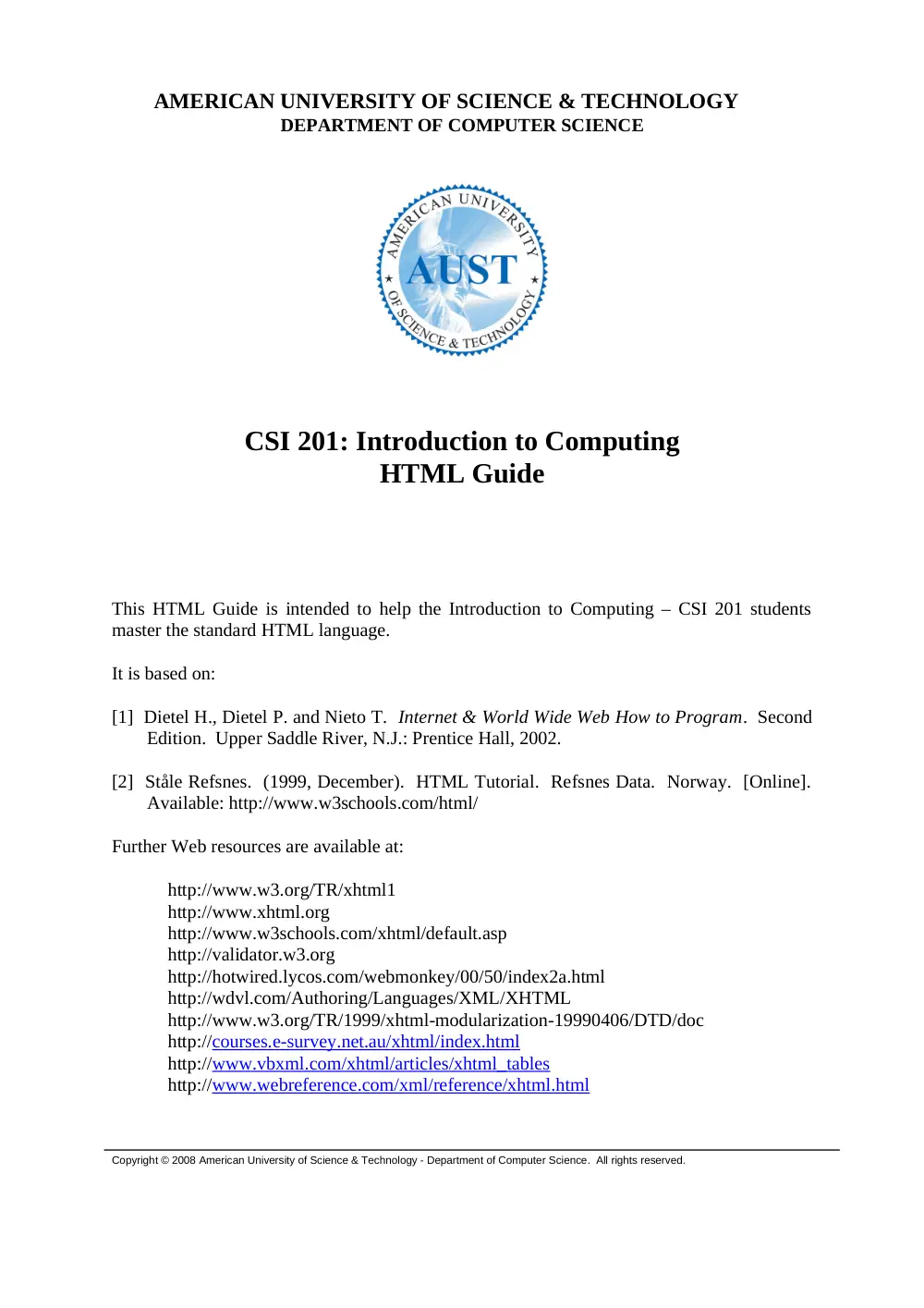 CSI 201 Useful File, Spring 2012, page 1