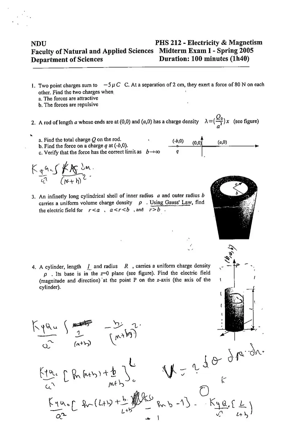 PHS 212 Midterm with Solution, Spring 2005, page 1