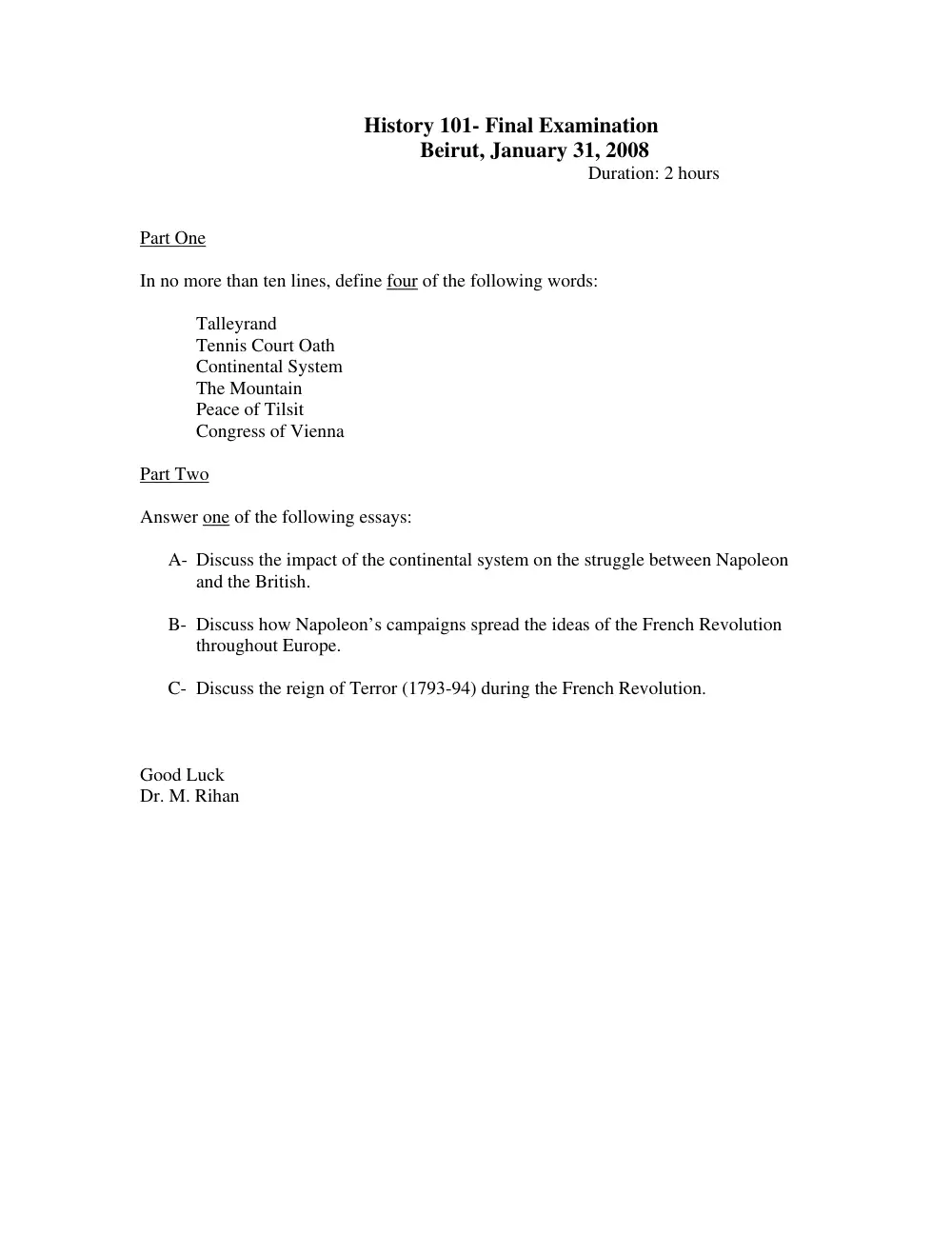 HIST 101 Final, Fall 2007, page 1