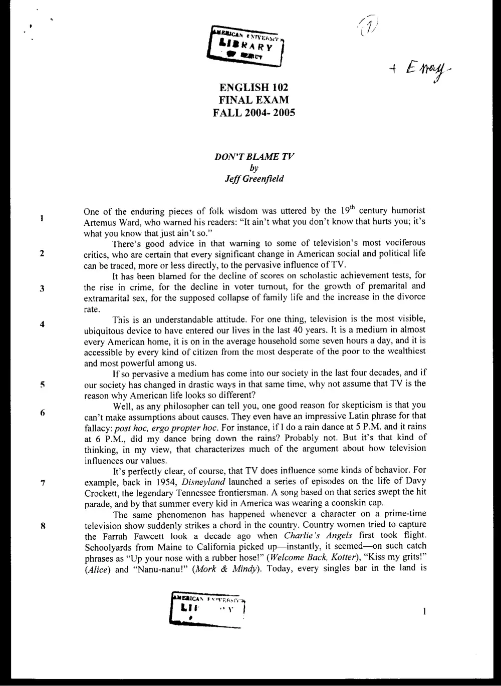 ENG 102 Final, Fall 2004, page 1