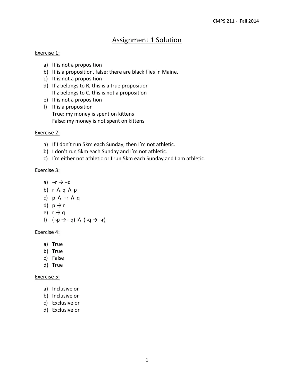 CMPS 211 Homework Assignment 01 Solution, Fall 2014, page 1