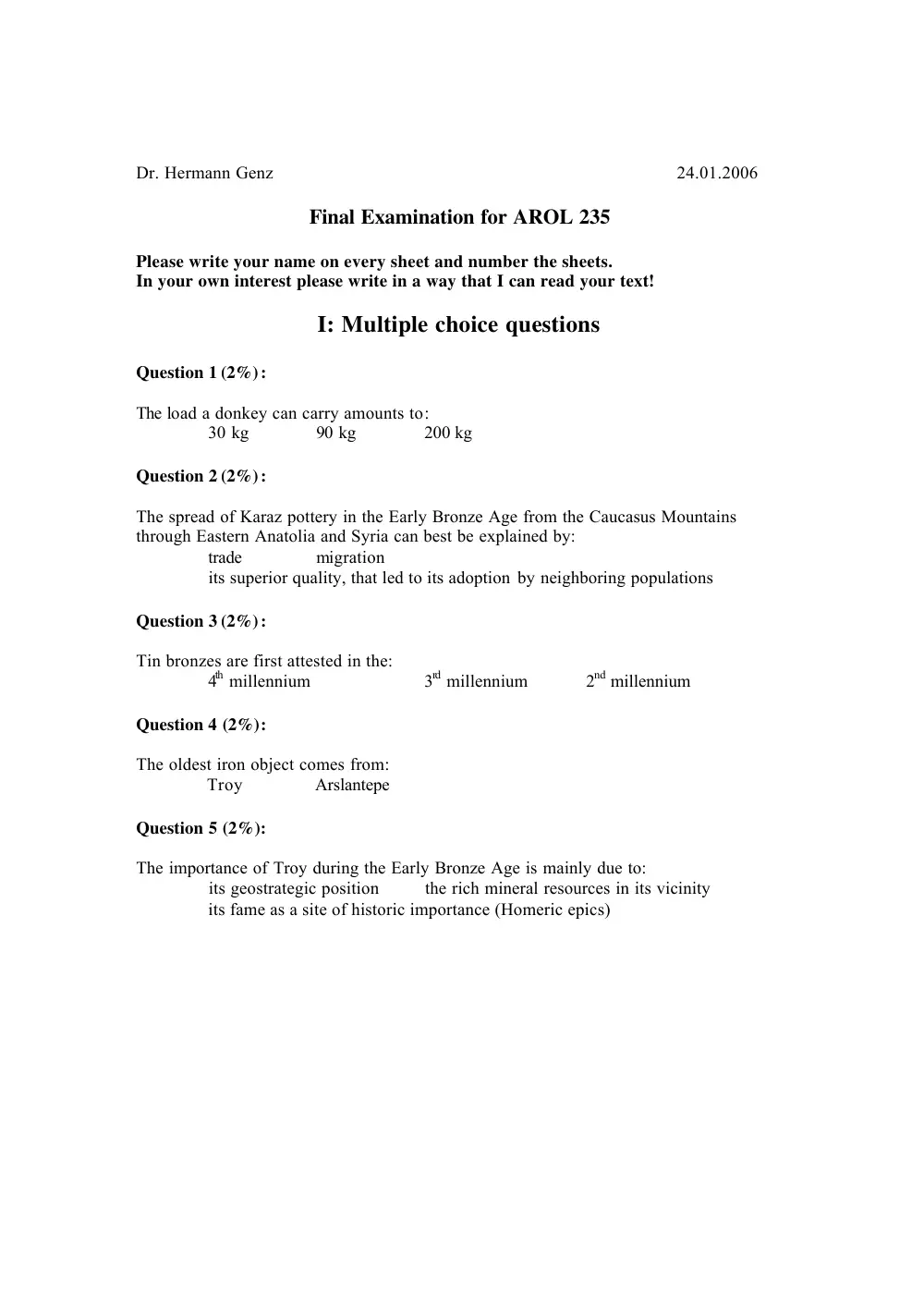 AROL 235 Final, Fall 2005, page 1