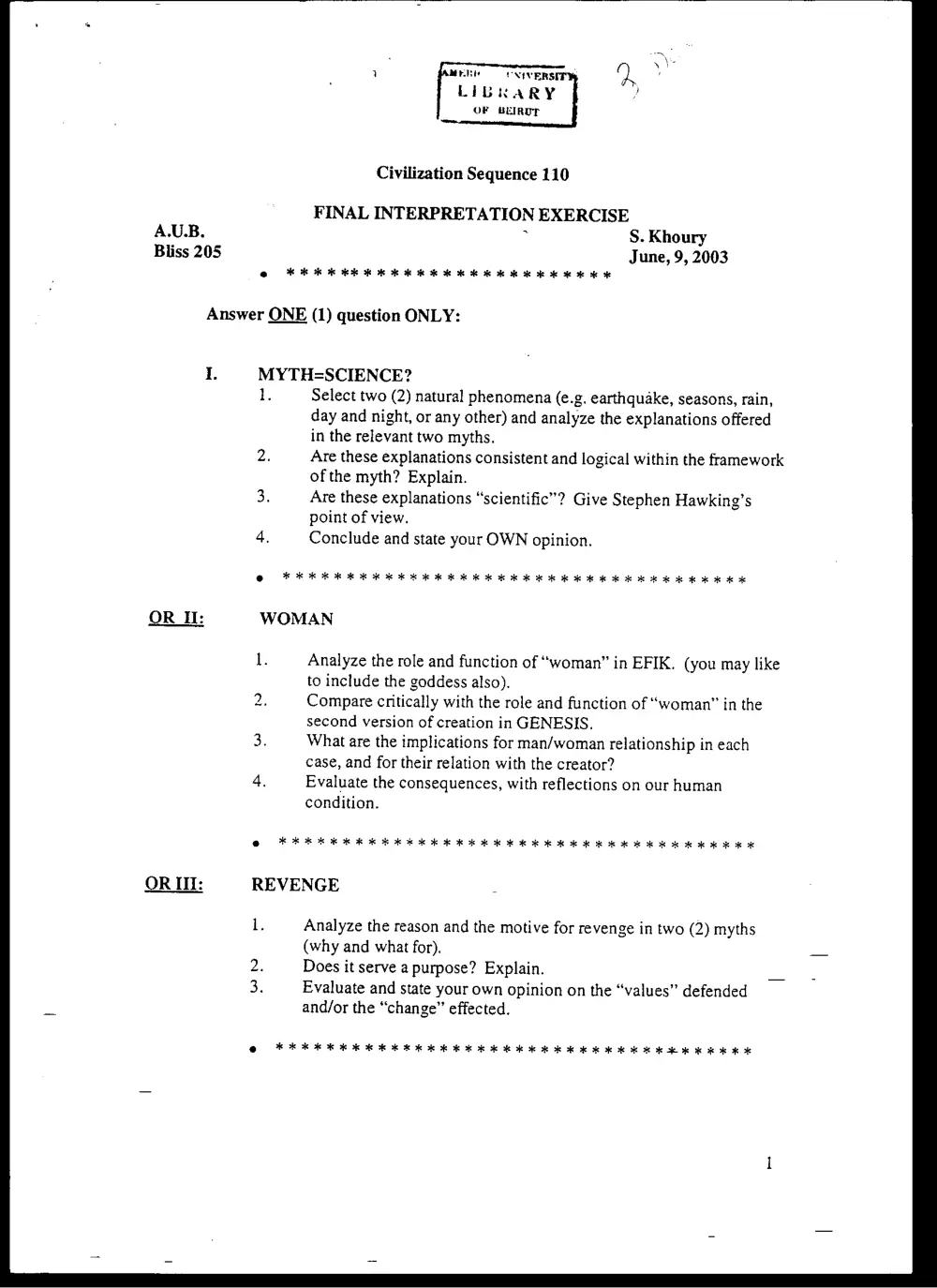 CVSP 110 Final, Spring 2003, page 1