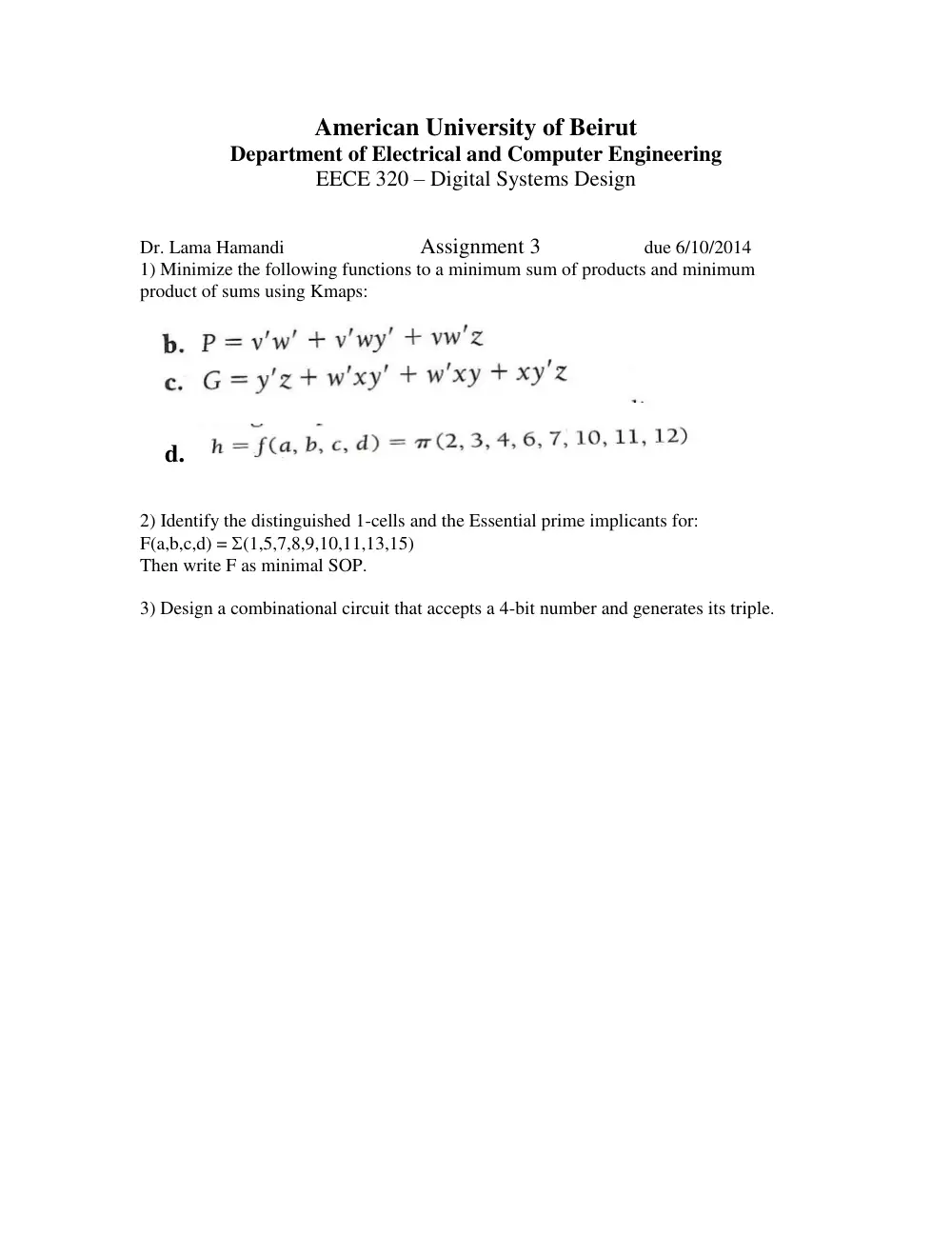 EECE 320 Homework 3, Fall 2014, page 1