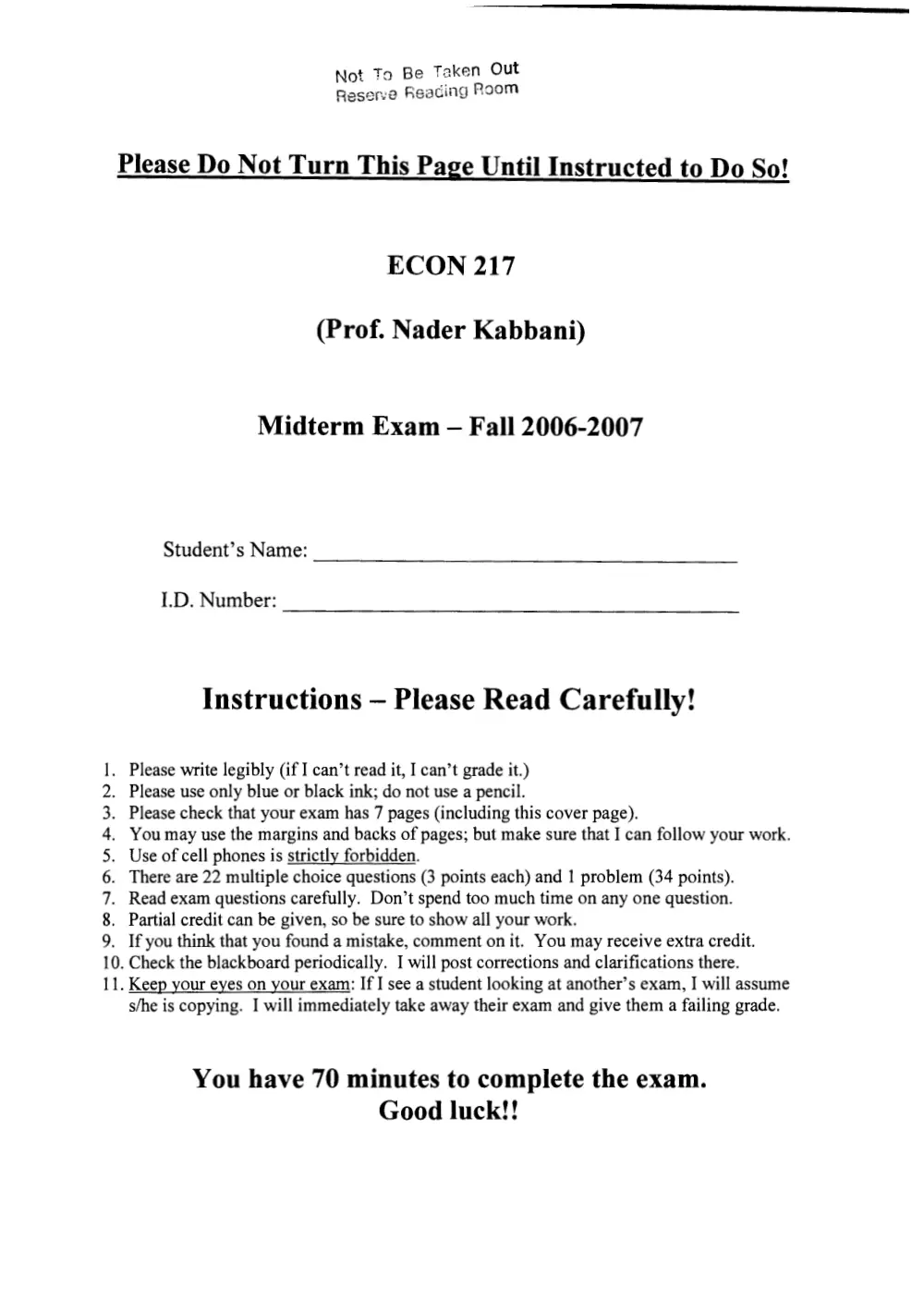 ECON 217 Midterm, Fall 2006, page 1