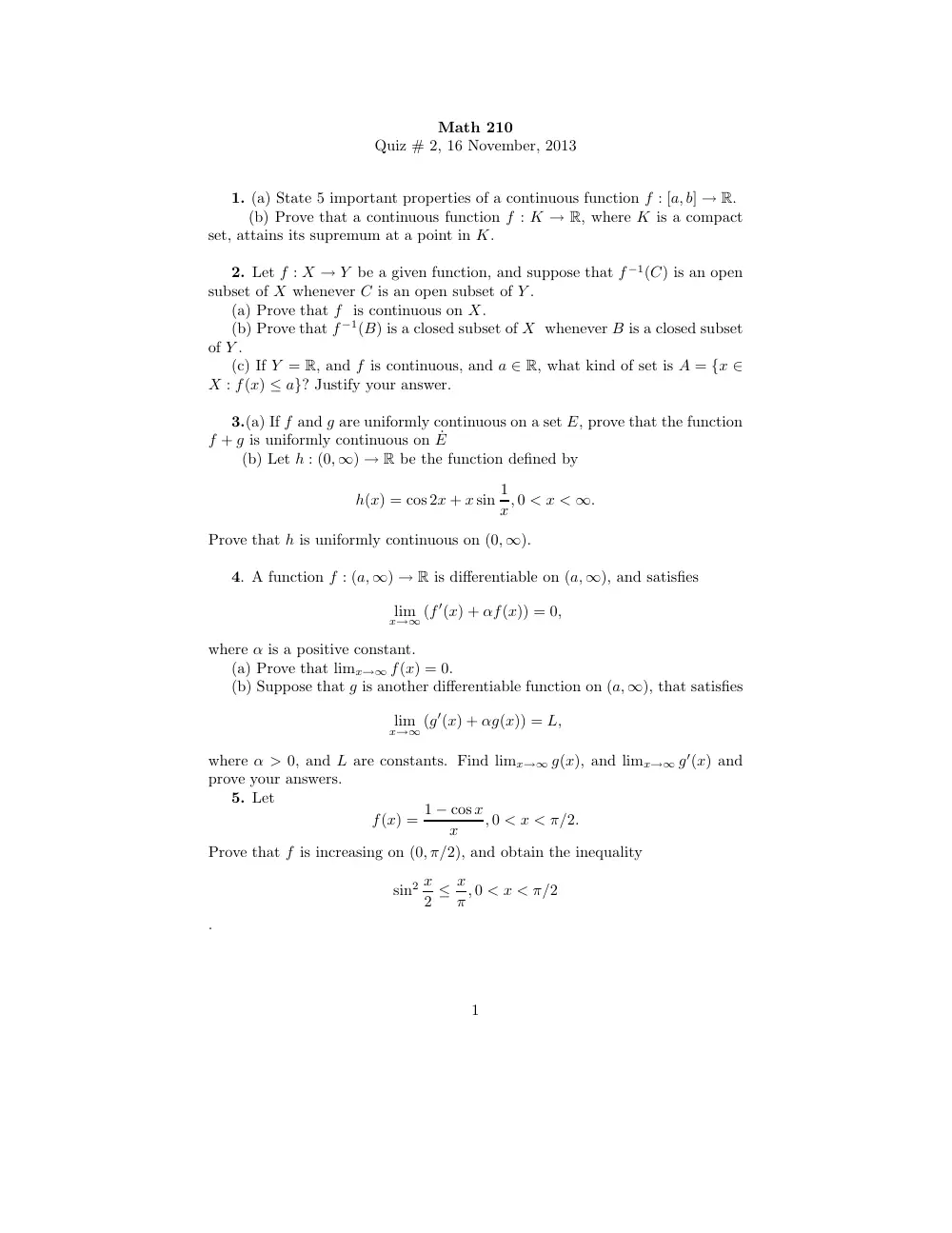 MATH 210 Exam 2, Fall 2013, page 1