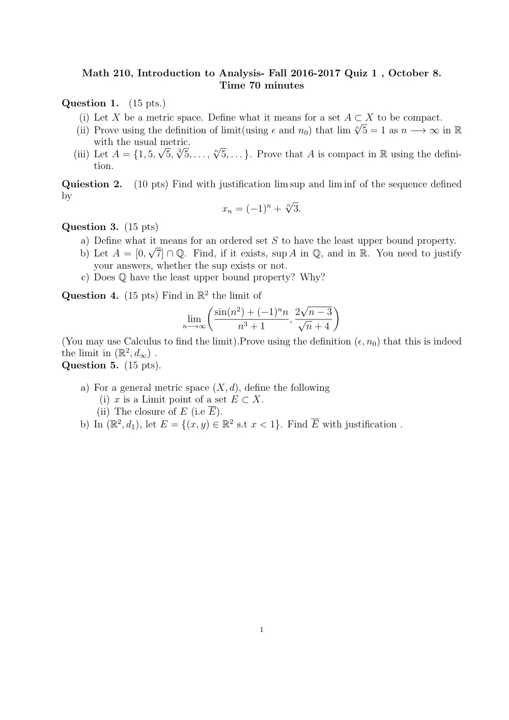 MATH 210 Exam 1, Fall 2016, page 1