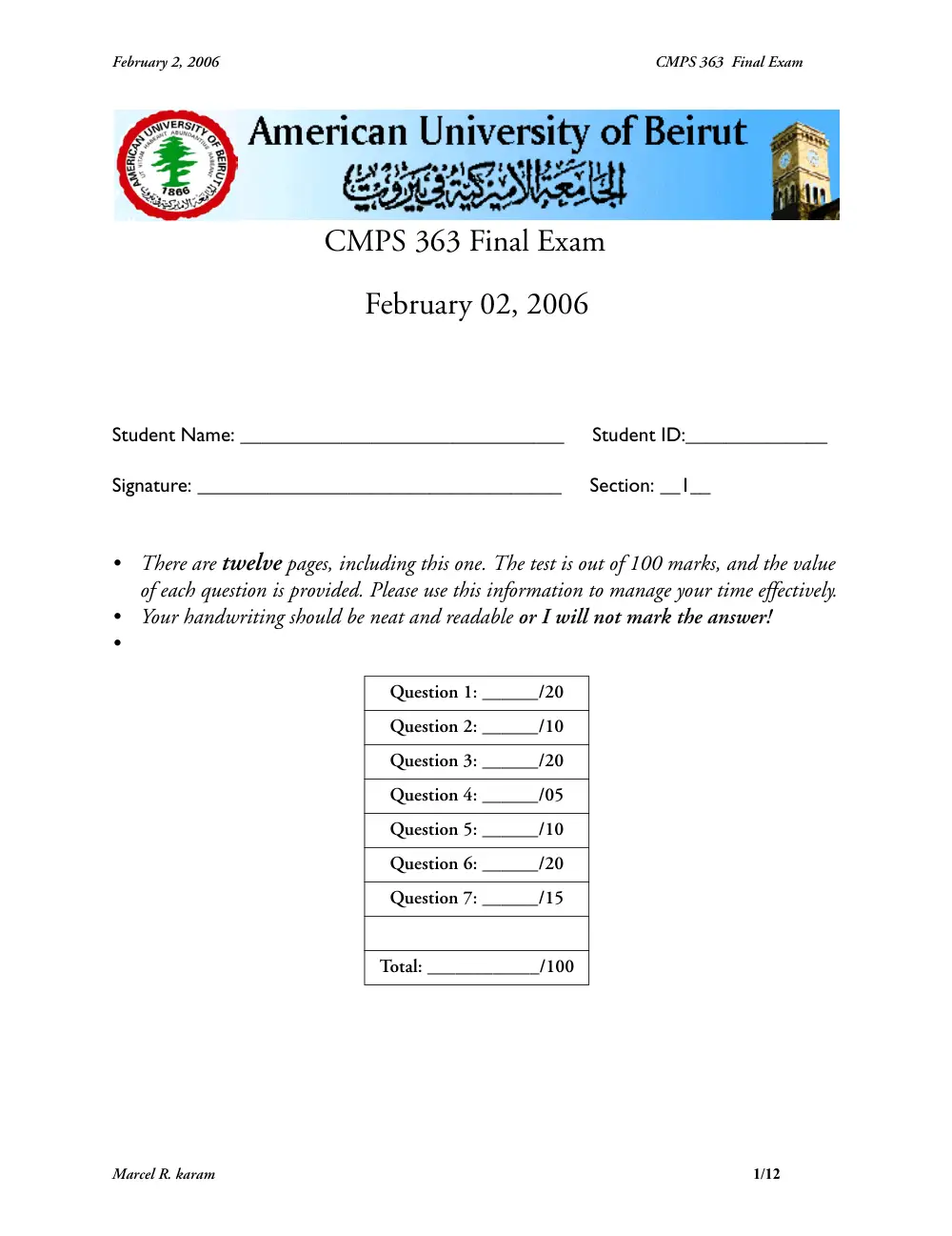 CMPS 363 Final, Fall 2005, page 1