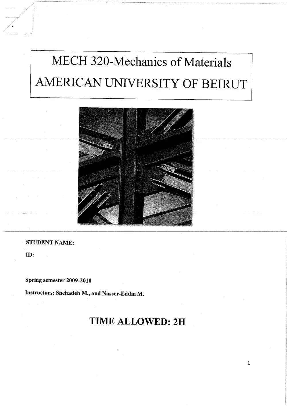 MECH 320 Final with Solution, Spring 2010, page 1