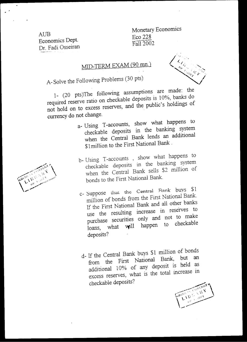 ECON 228 Midterm, Fall 2001, page 1