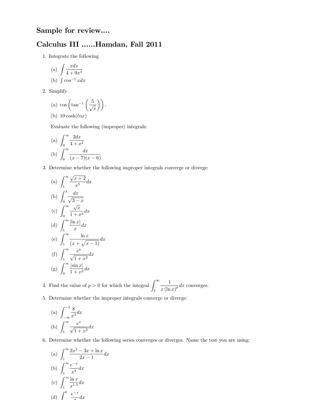 MTH 201 Problems Exam I, Fall 2012, page 1