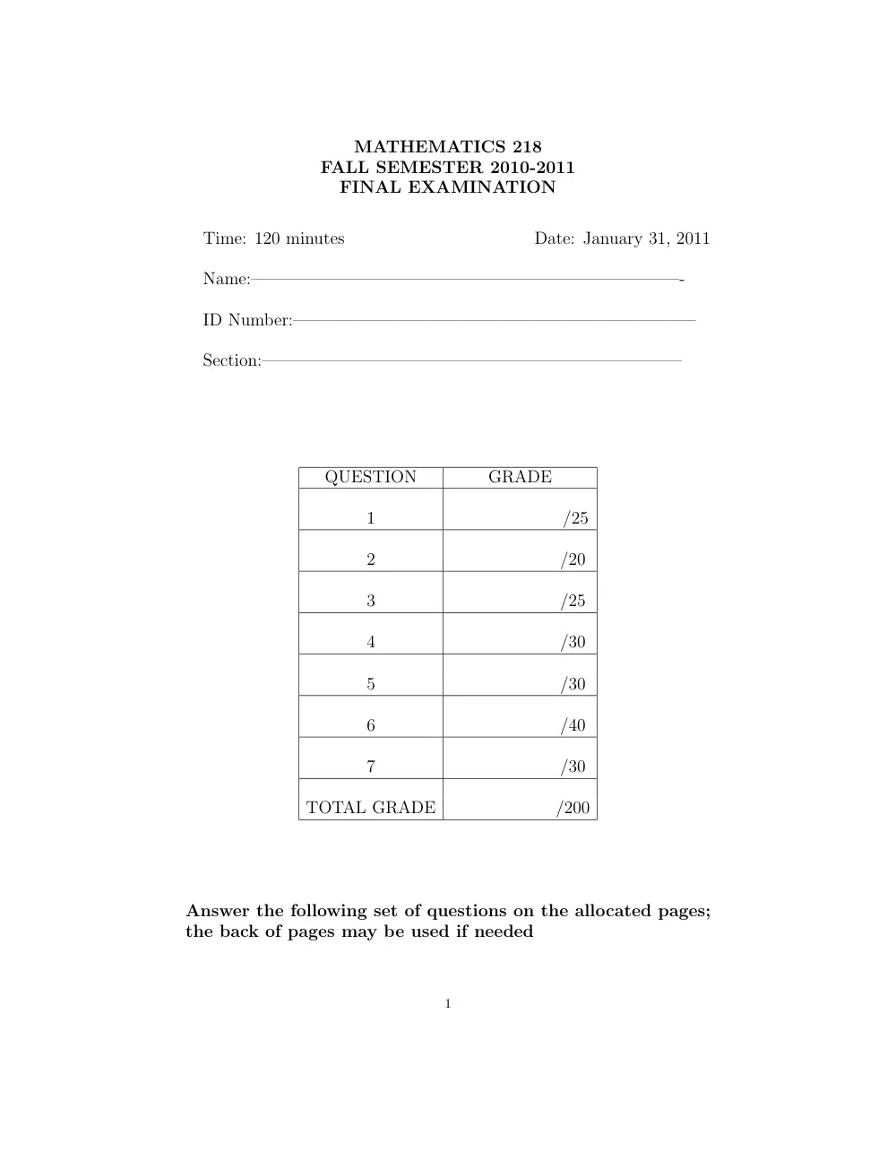 MATH 218 Final, Fall 2011, page 1