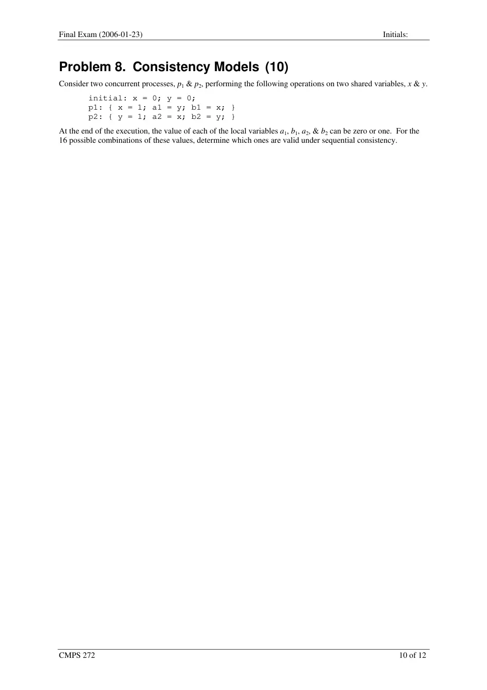 CMPS 272 Final, Fall 2005, page 10