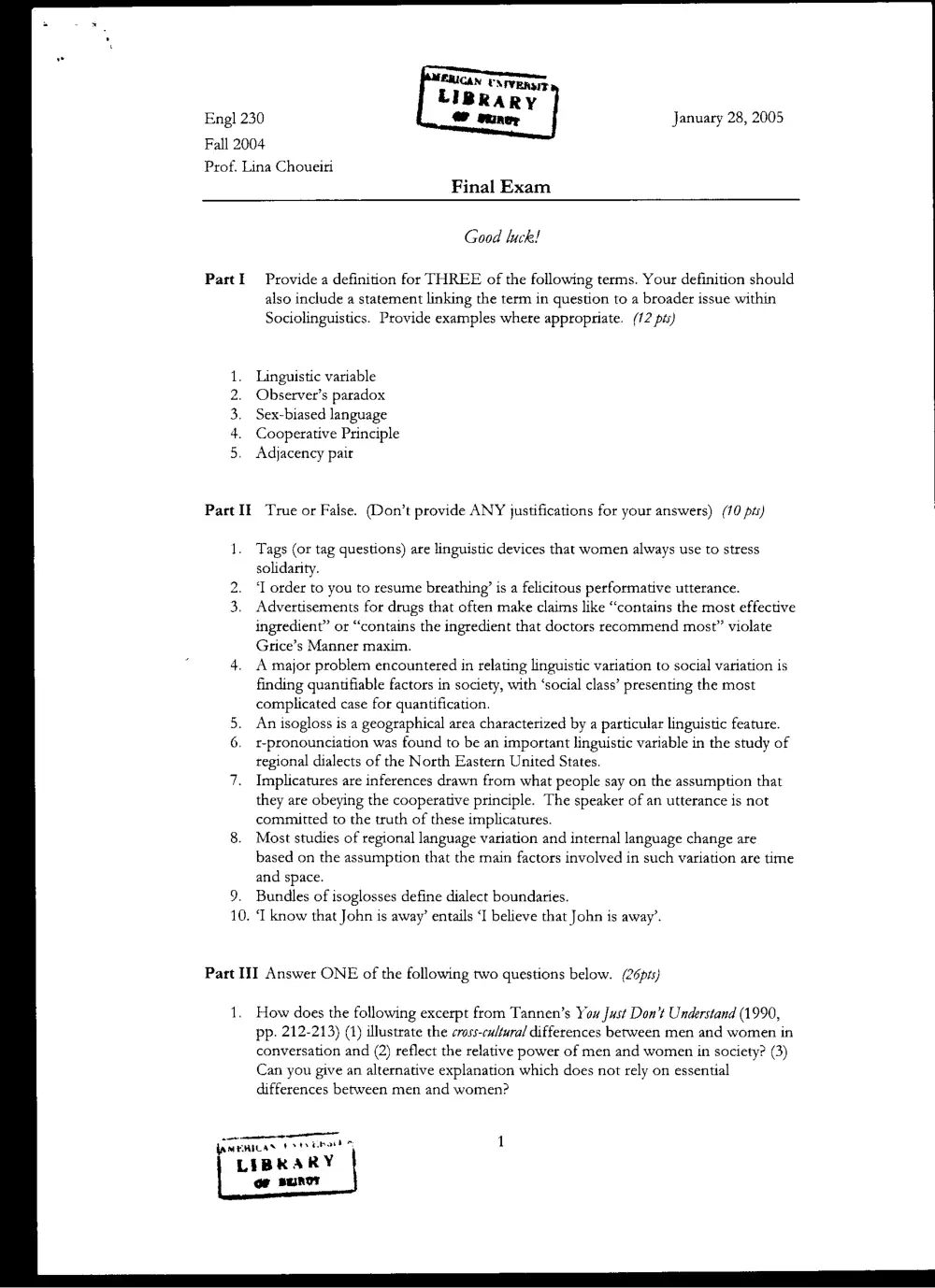 MEN 320 Final with Solution, Spring 2006, page 1