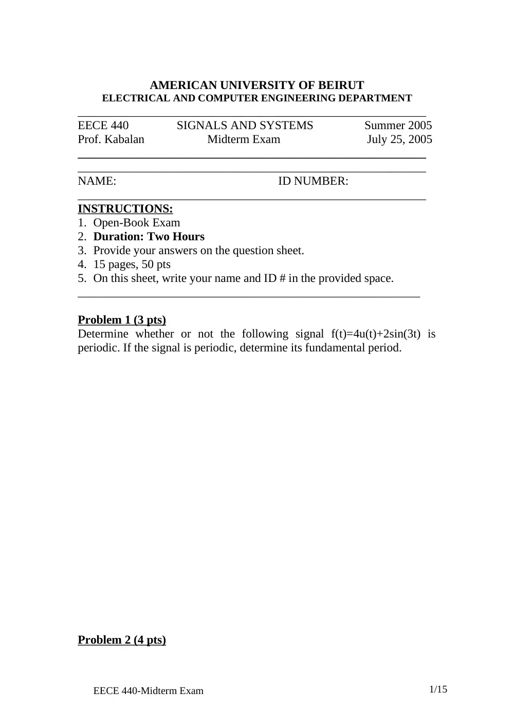 EECE 340 Midterm, Spring 2008, page 1
