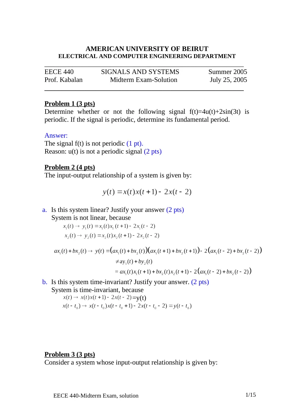 EECE 340 Midterm, Fall 2005, page 1