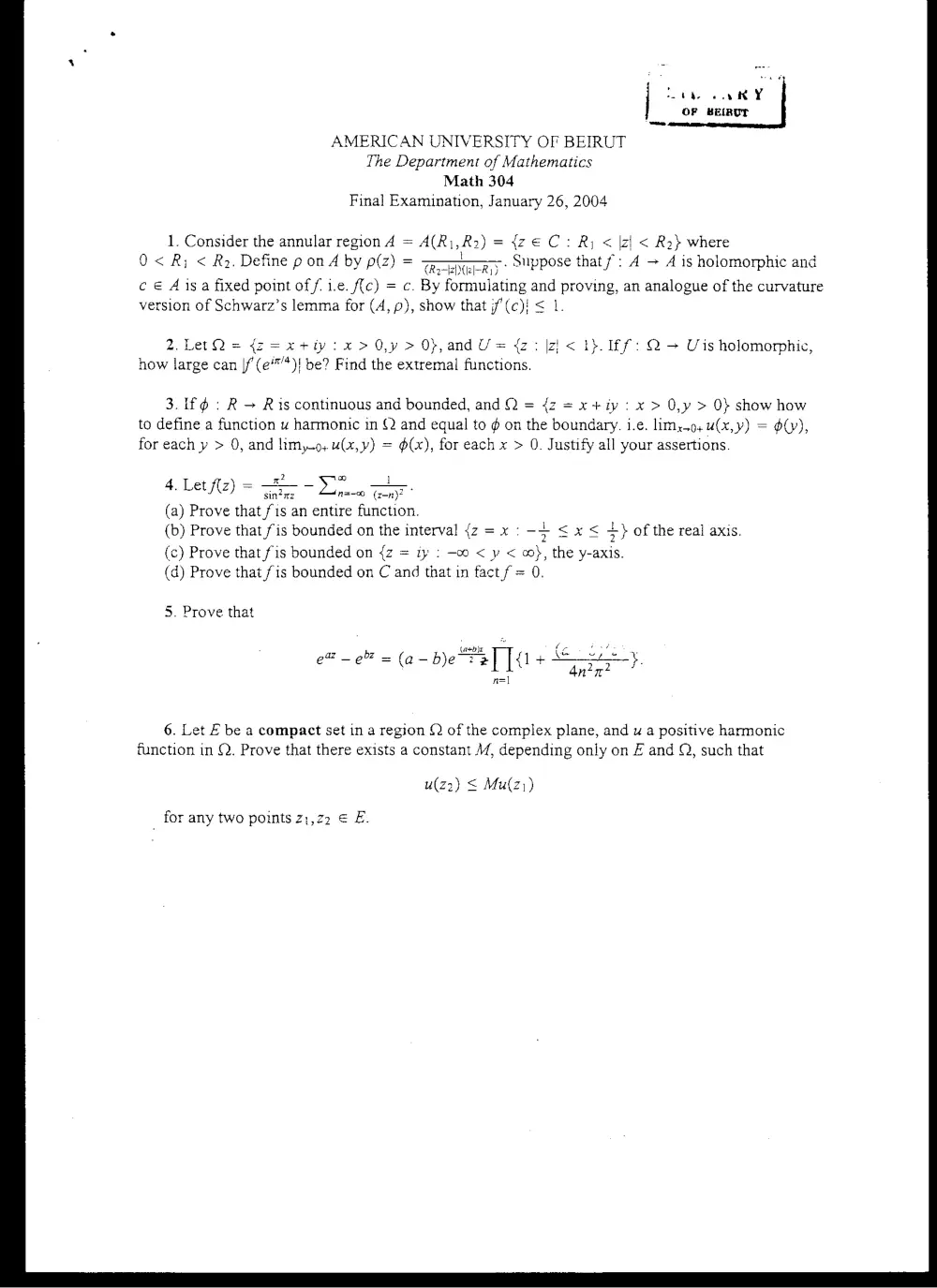 MATH 304 Final, Fall 2003, page 1