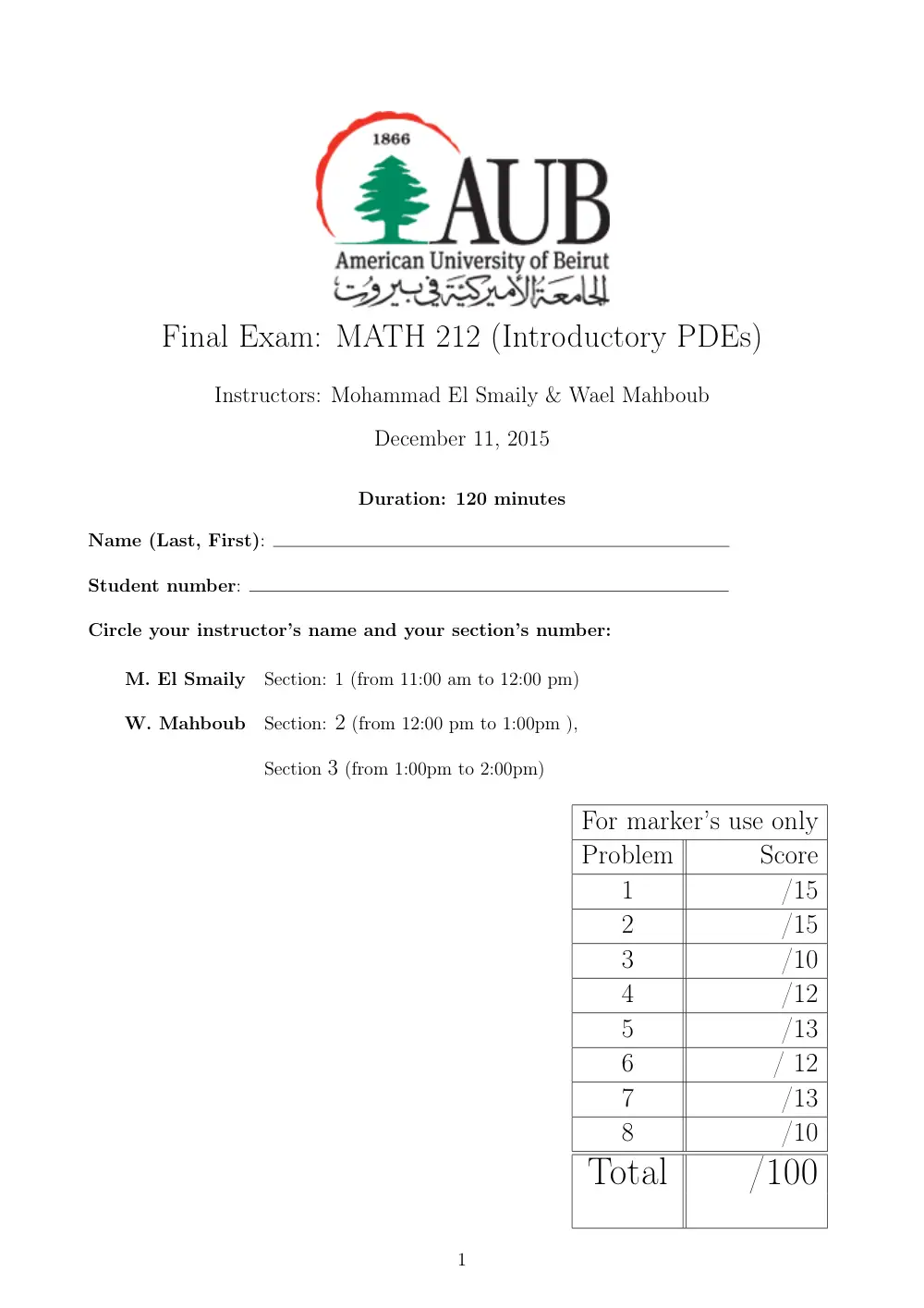 MATH 212 Final, Fall 2015, page 1