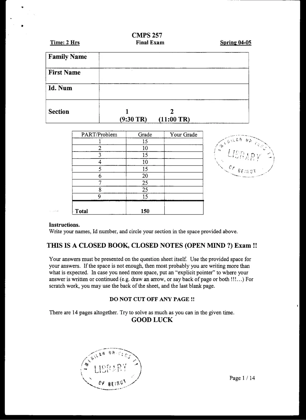 CMPS 257 Final, Spring 2005, page 1