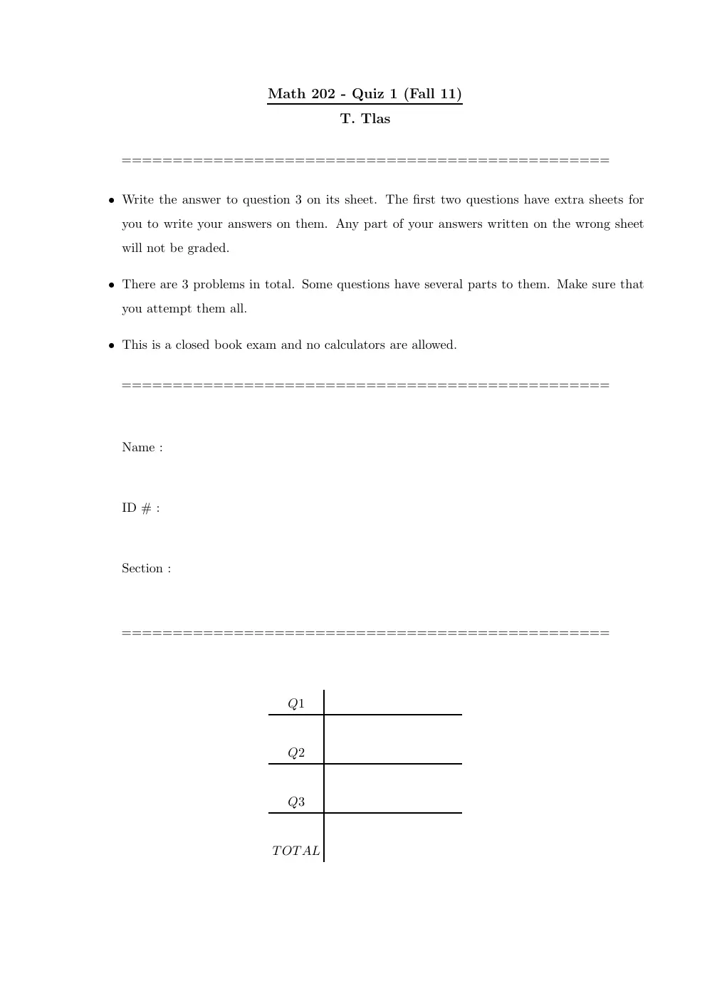 MATH 202 Exam 1, Fall 2011, page 1