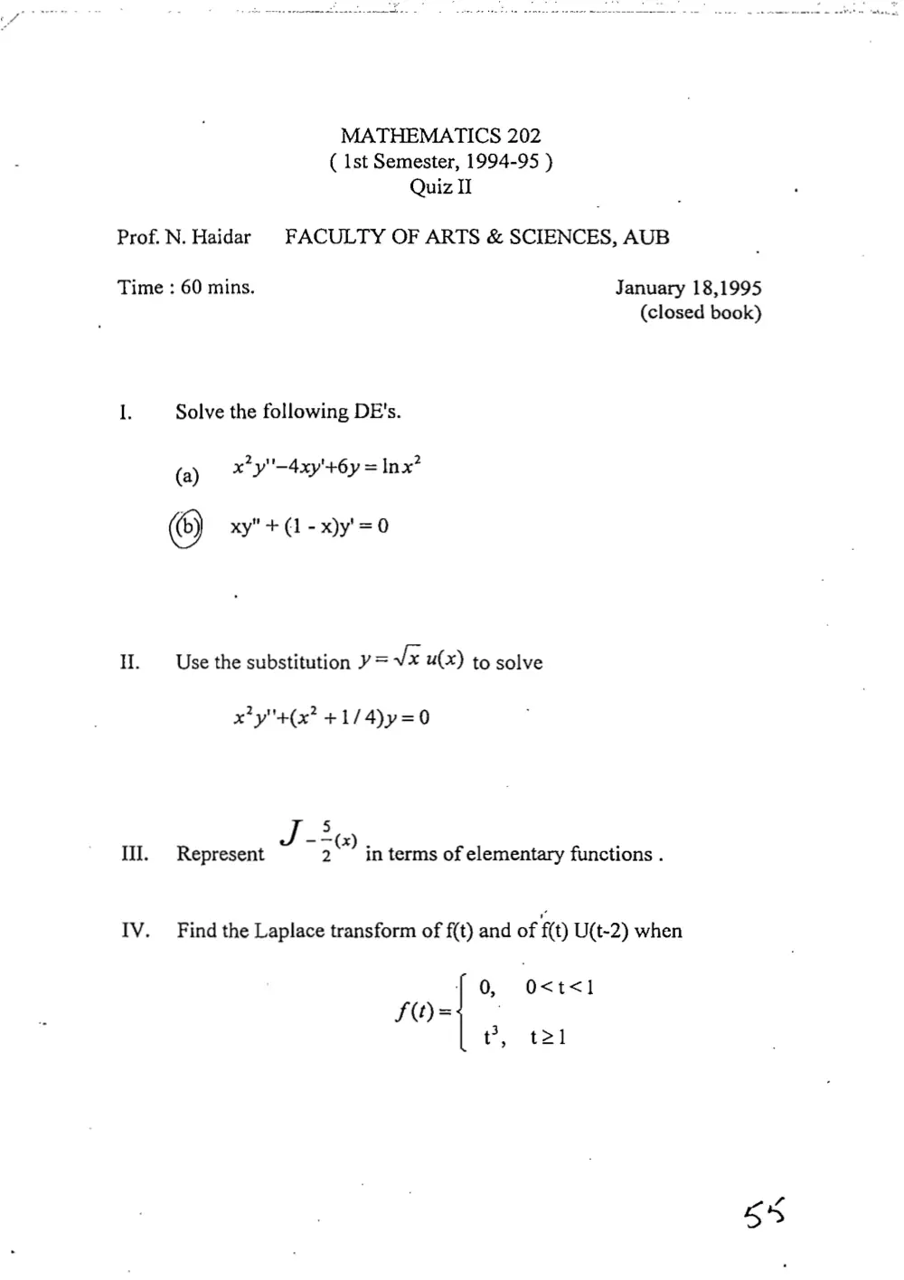 MATH 202 Exam 2 with Solution, page 1