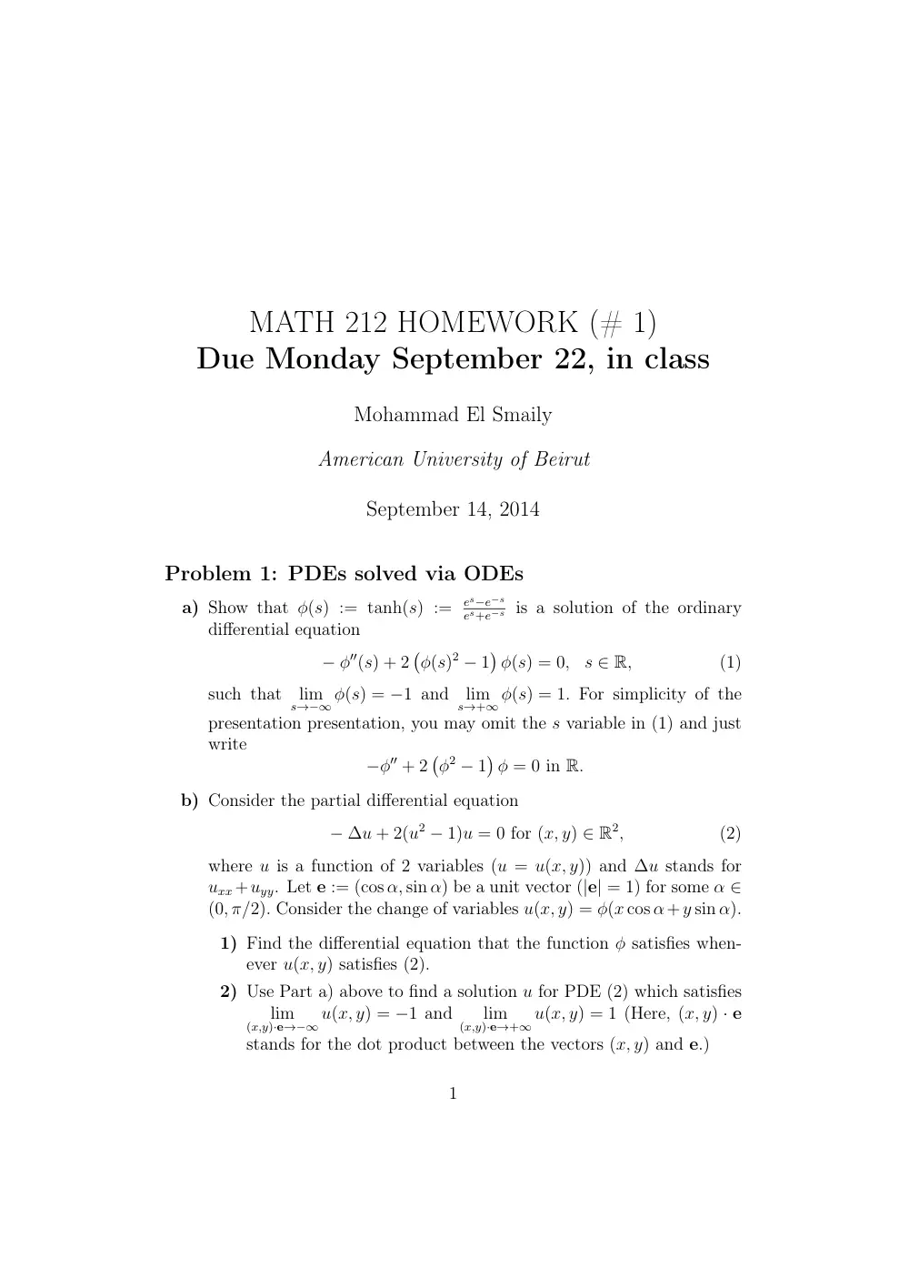 MATH 212 Homework 1 Chapter 1, Fall 2014, page 1
