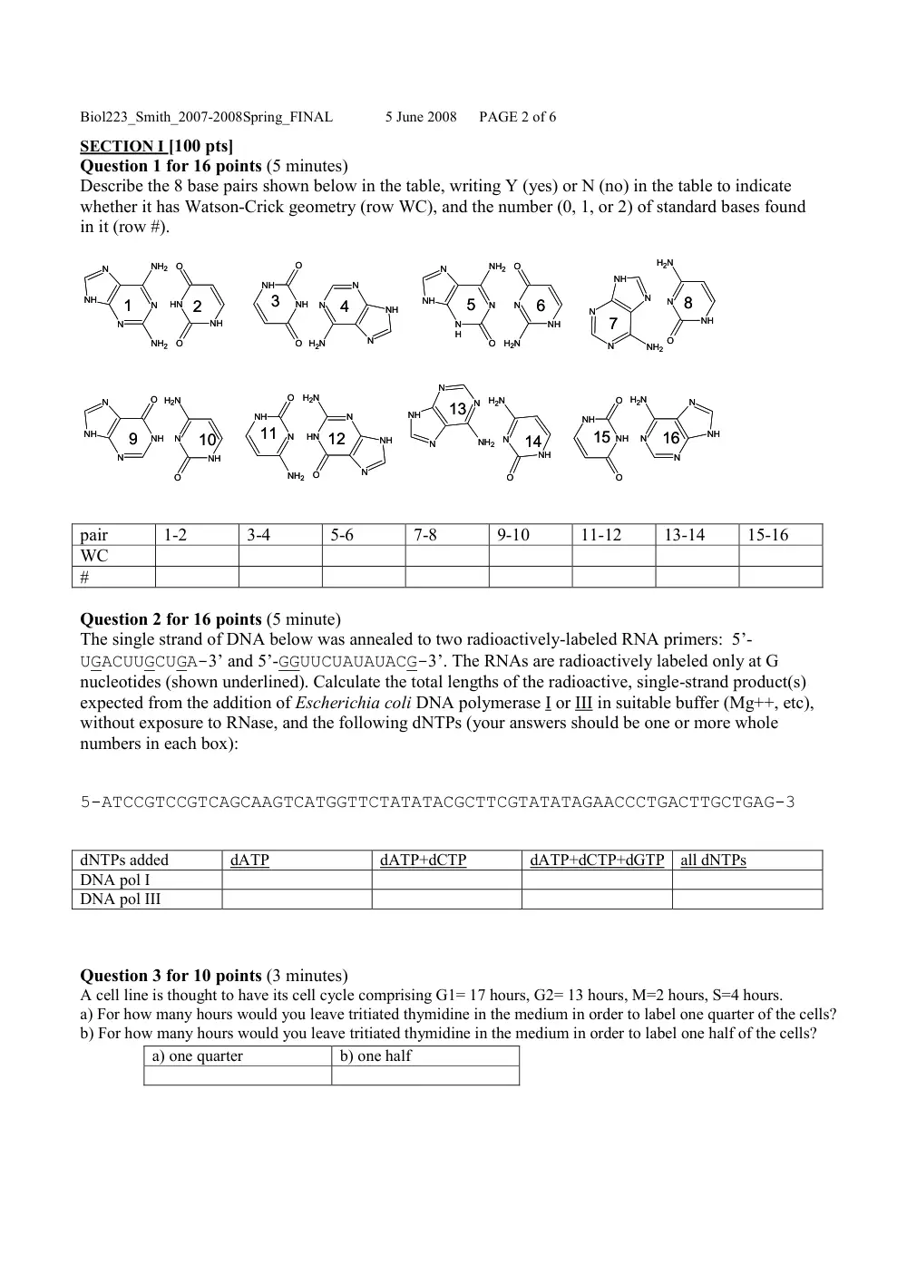 BIO 223 Final, Spring 2007, page 2