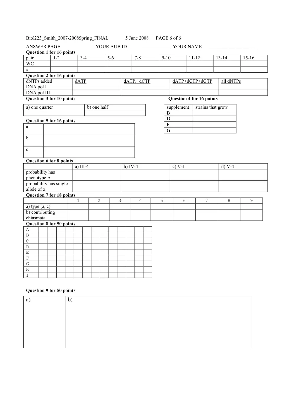 BIO 223 Final, Spring 2007, page 6