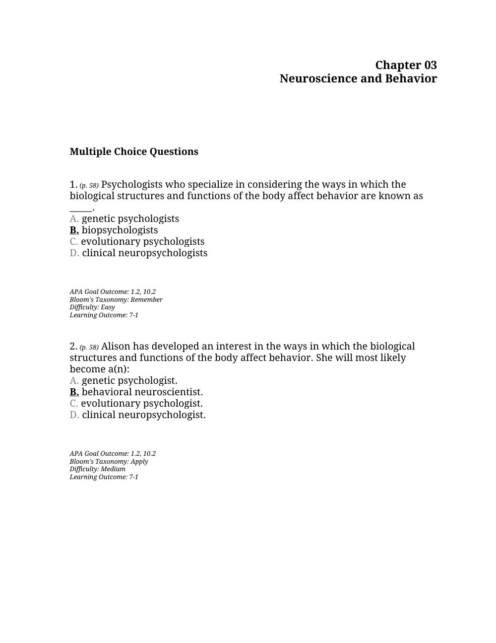 PSYC 201 Questions Chapter 3, Fall 2015, page 1