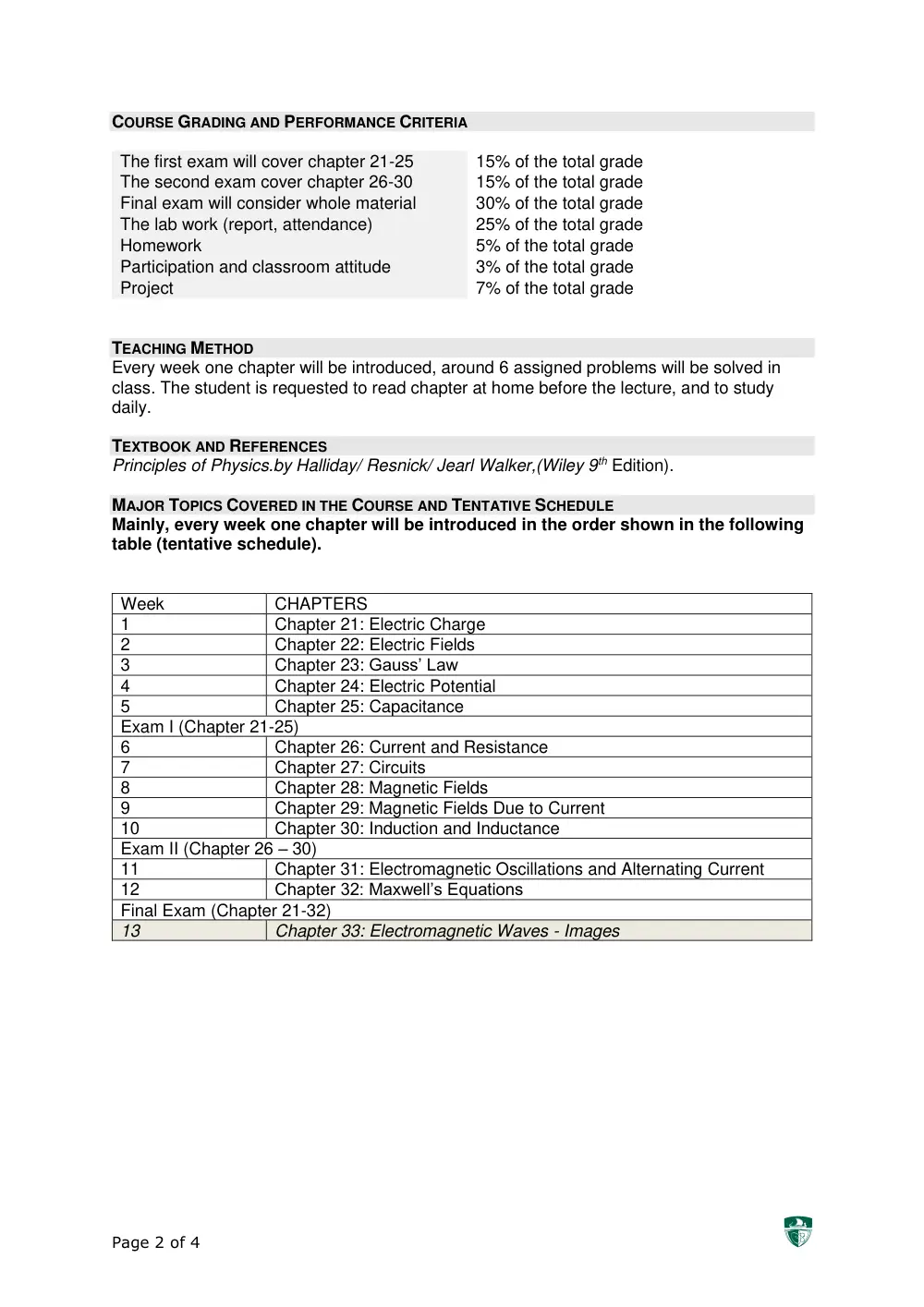 PHY 201 Syllabus, Fall 2015, page 2