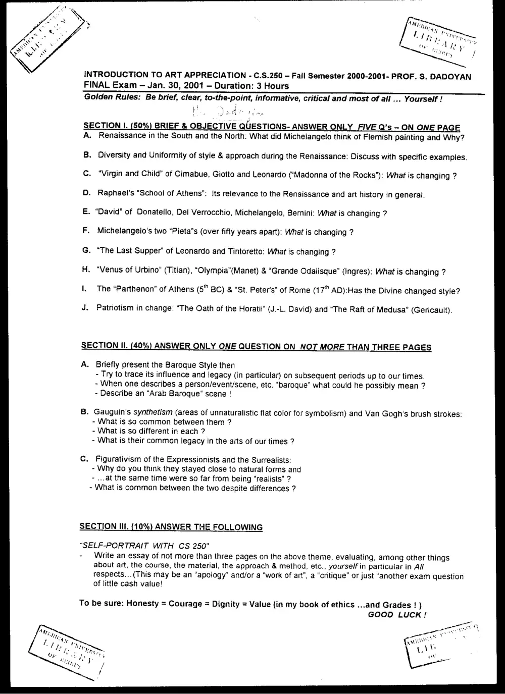 CVSP 250 Final, Fall 2000, page 1