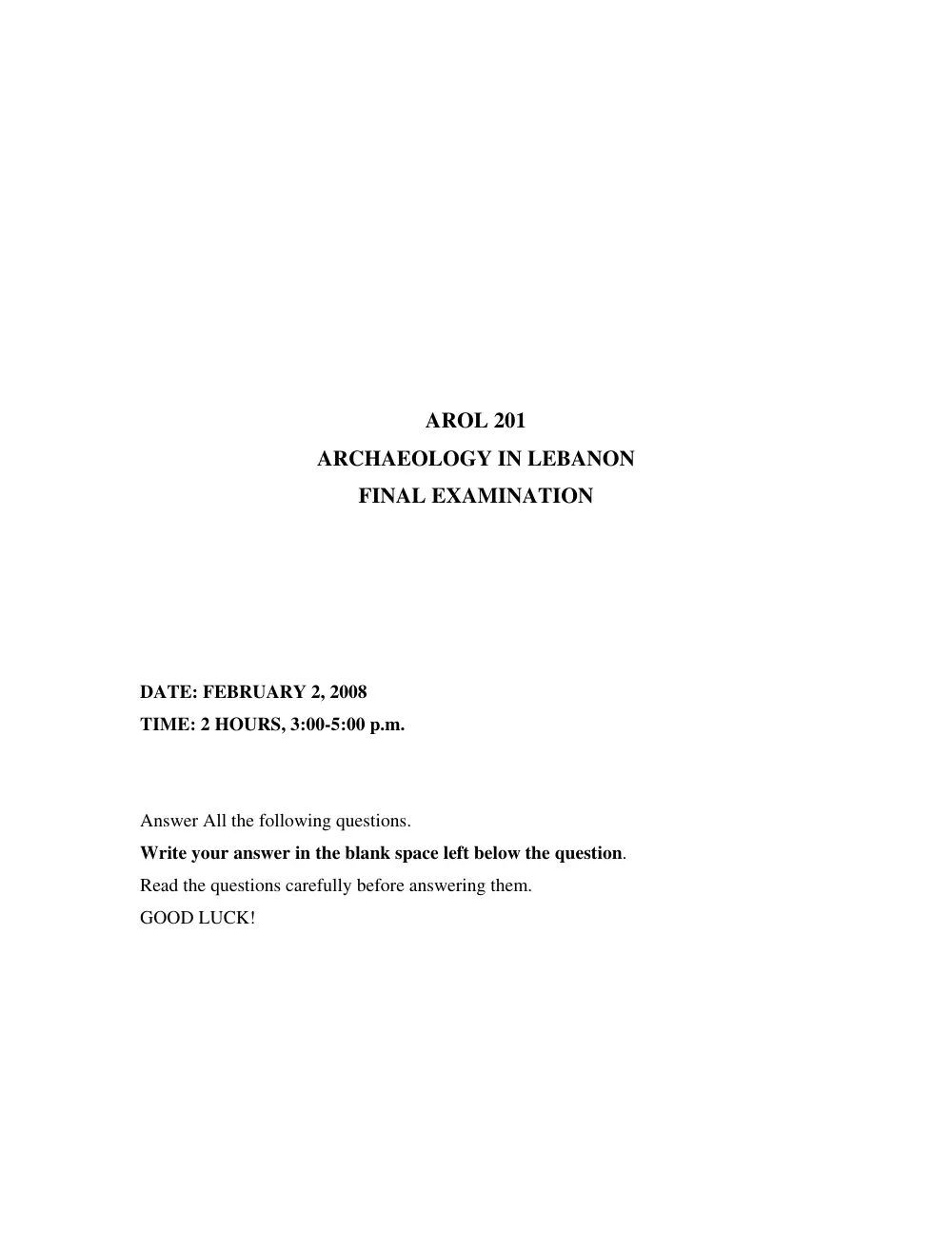 AROL 201 Final, Fall 2007, page 1