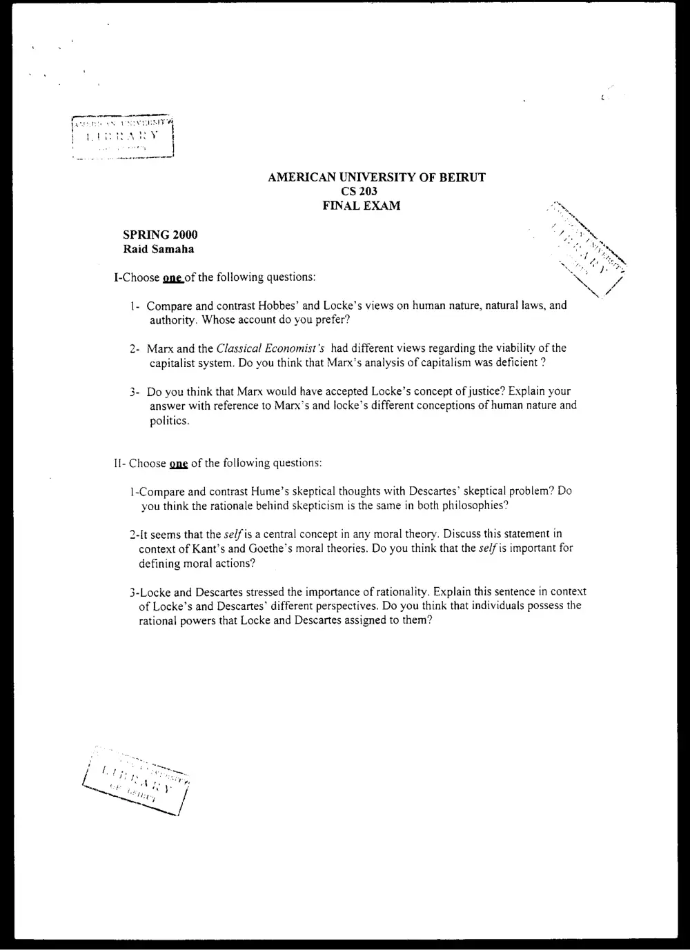 CVSP 203 Final, Spring 2000, page 1
