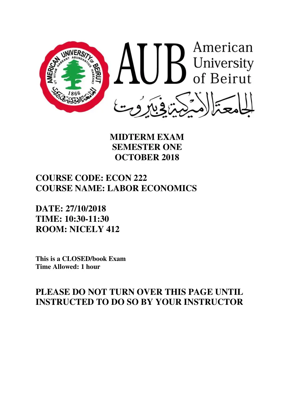 ECON 222 Midterm, Fall 2018, page 1