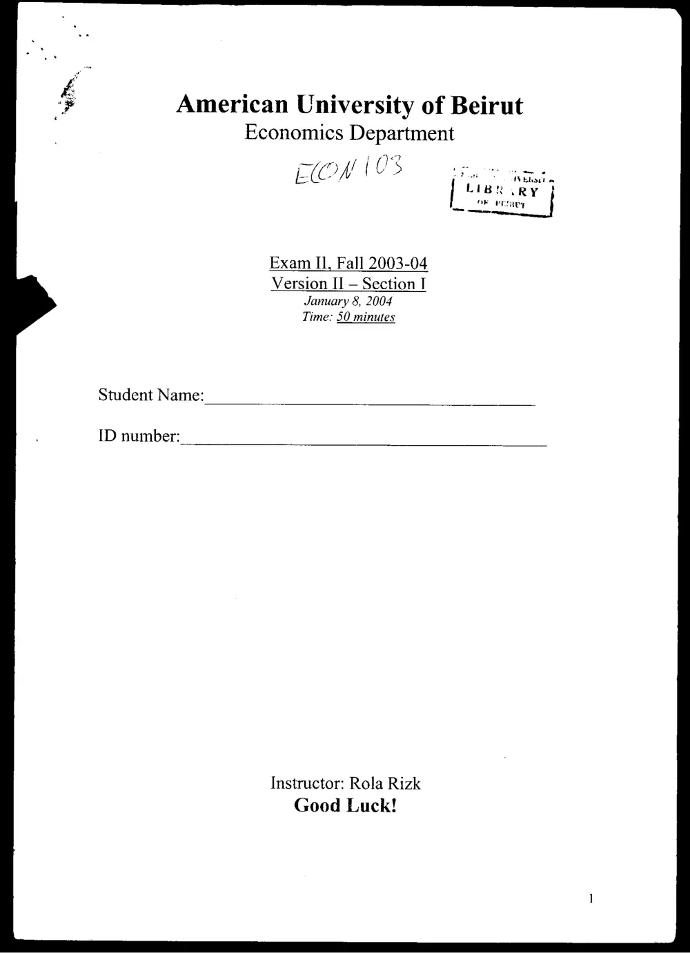 ECON 103 Exam, Fall 2003, page 1